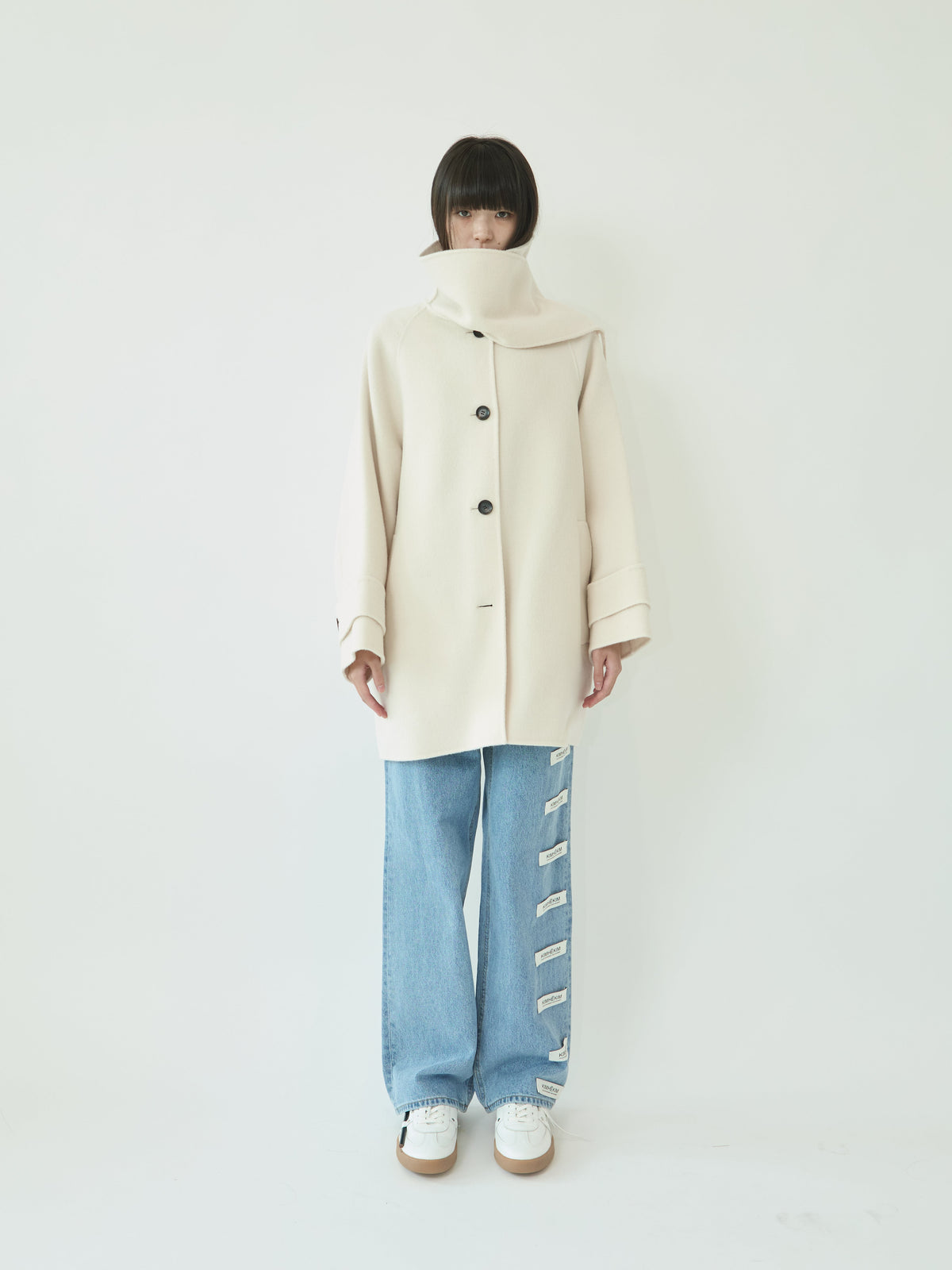 Kimhe Kim - Scarf Detail Half Coat (Ivory) product image 2 | TRAB K-Fashion Australia