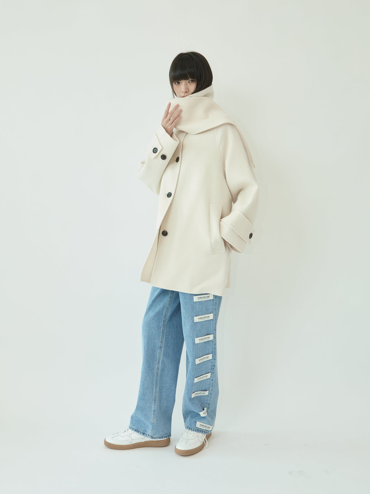 Kimhe Kim - Scarf Detail Half Coat (Ivory) product image 3 | TRAB K-Fashion Australia