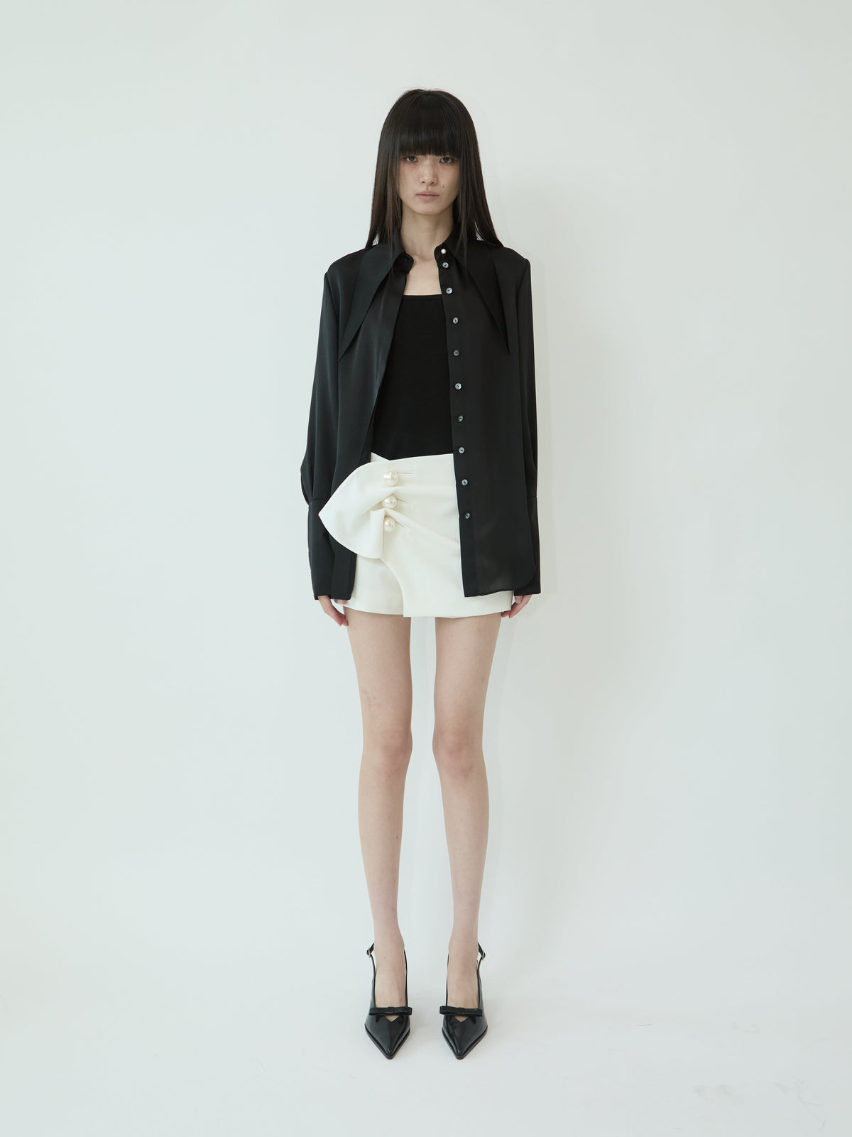 Kimhe Kim - Satin Elf Shirt (Black) product image 1 | TRAB K-Fashion Australia