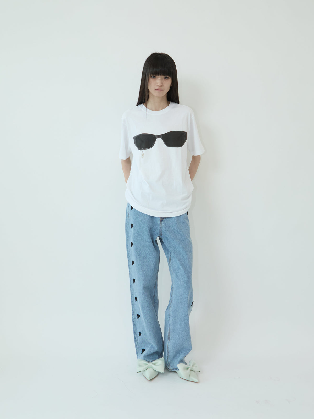 Kimhe Kim - Heart Patches Jeans (Sky Blue/Black) product image 1 | TRAB K-Fashion Australia