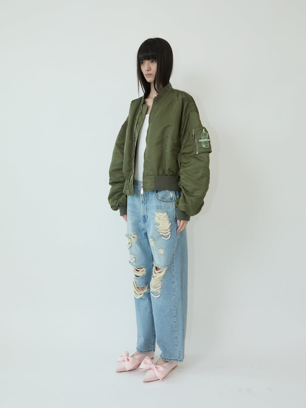 Kimhe Kim - Pearl Embellished Destroyed Jeans (Sky Blue) product image 2 | TRAB K-Fashion Australia