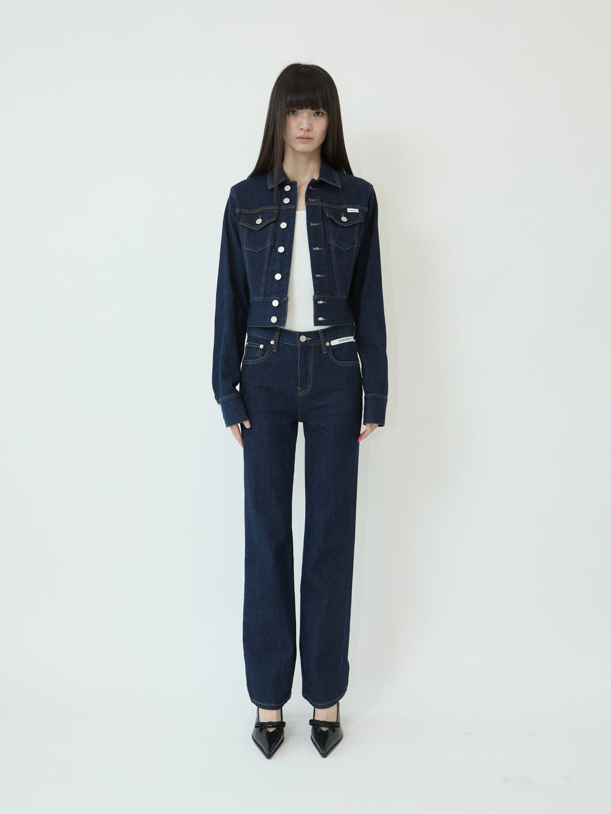 Kimhe Kim - Lesley Denim Cropped Jacket (Indigo Blue) product image 1 | TRAB K-Fashion Australia