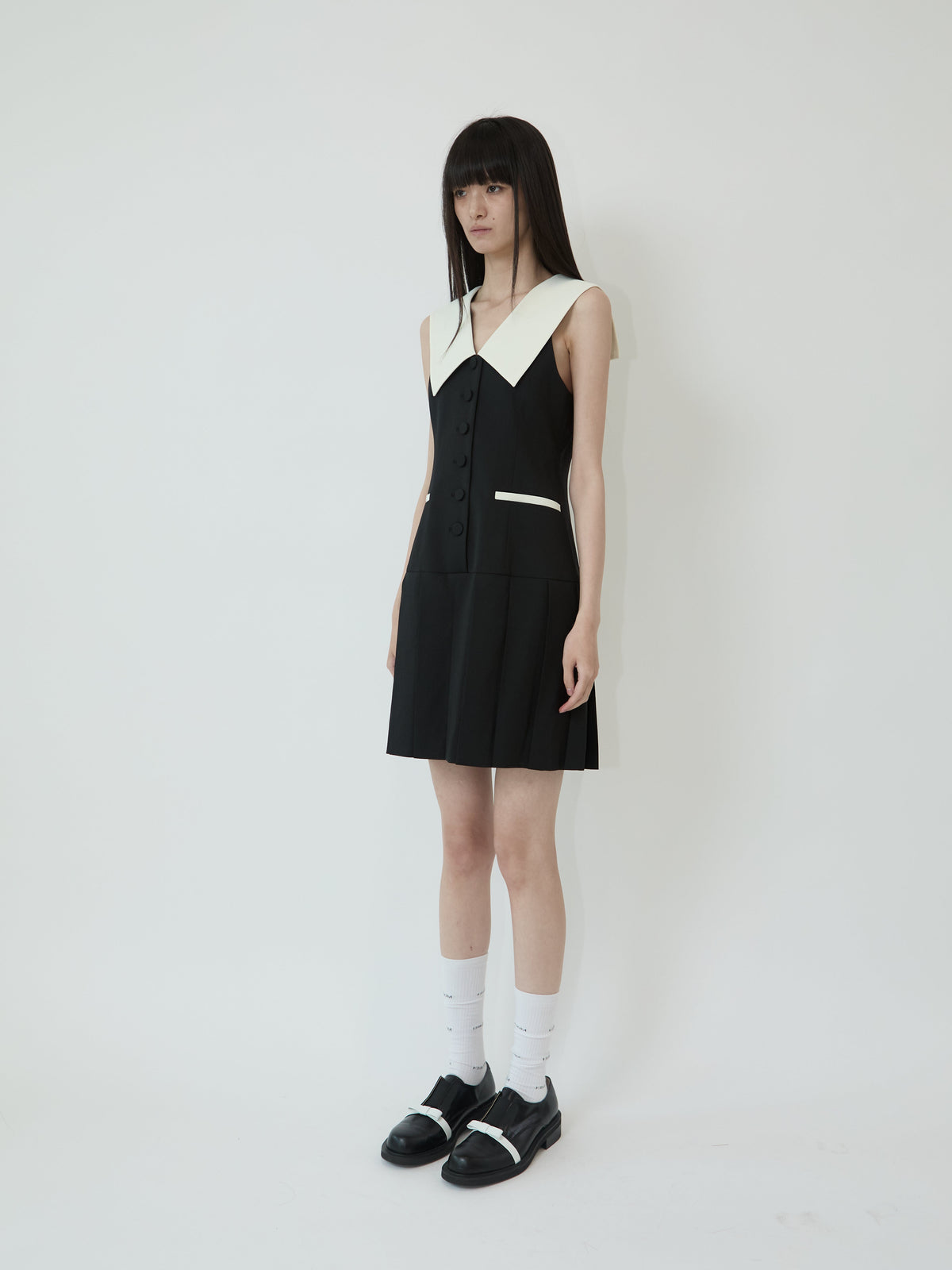 Kimhe Kim - Malevich Sailor Collar Pleated Sleeveless Dress (Black/Ivory) product image 2 | TRAB K-Fashion Australia