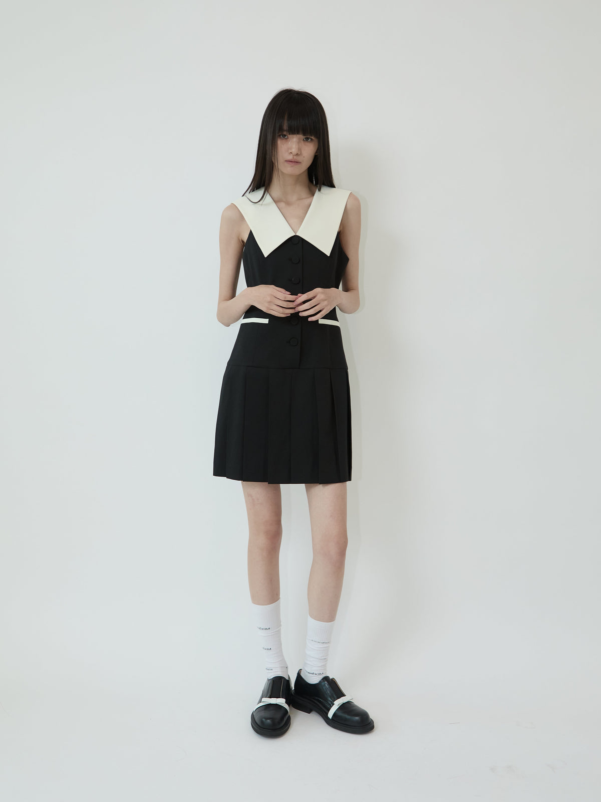 Kimhe Kim - Malevich Sailor Collar Pleated Sleeveless Dress (Black/Ivory) product image 1 | TRAB K-Fashion Australia