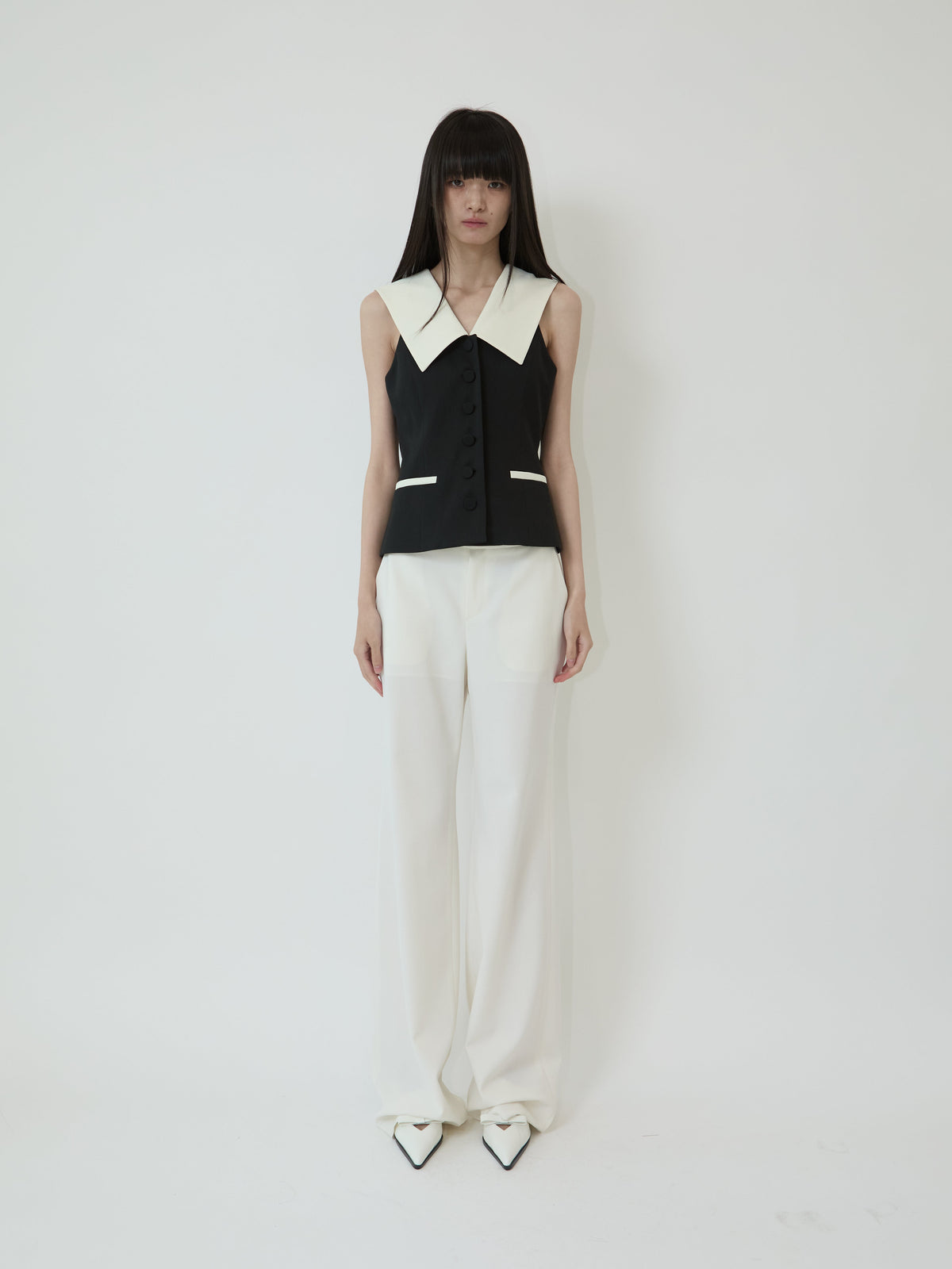 Kimhe Kim - Malevich Sailor Collar Vest (Black/Ivory) product image 1 | TRAB K-Fashion Australia
