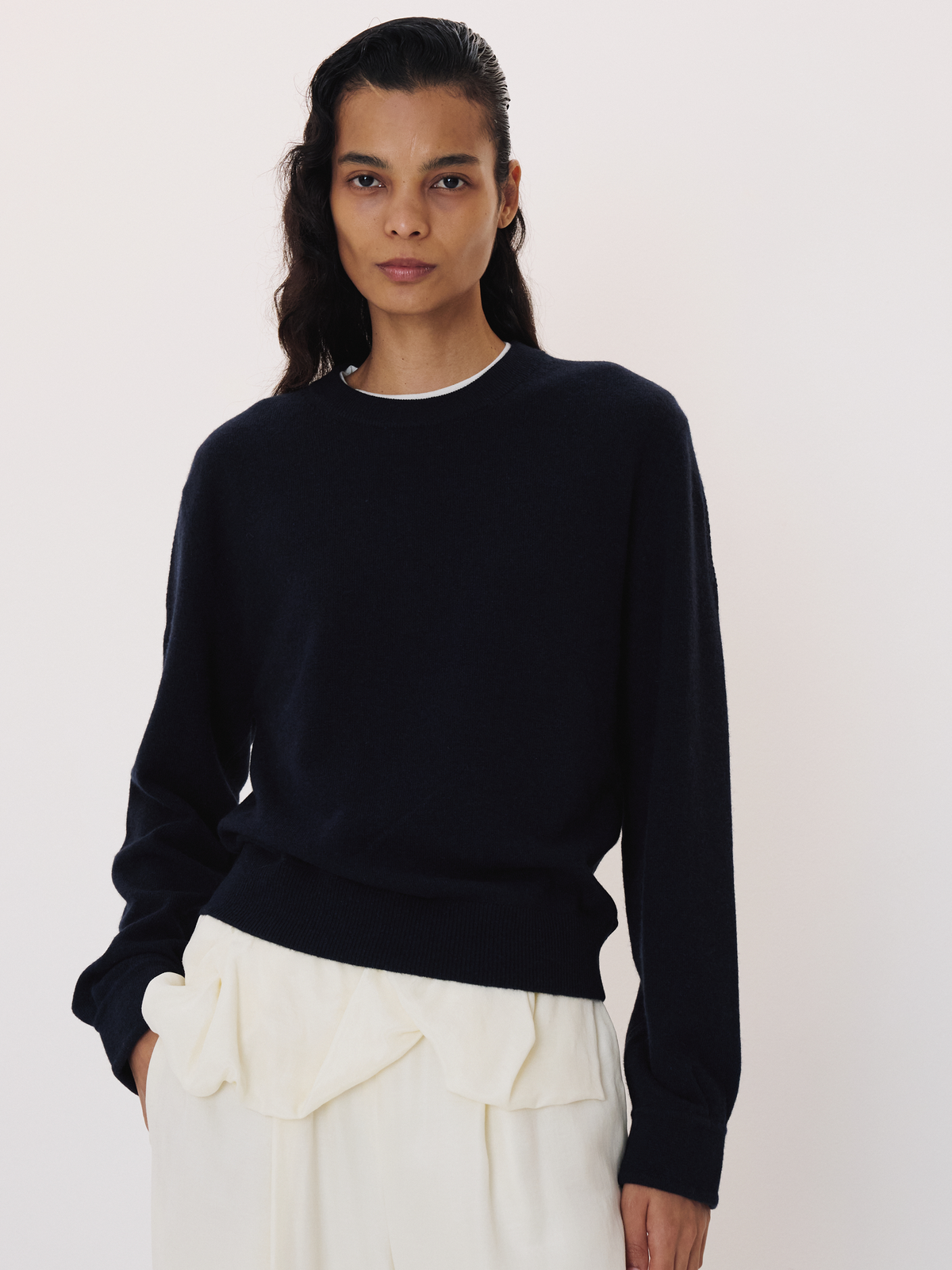 Recto - Shirt Cuffs Detail Knit Top (Indigo Navy) product image 2 | TRAB K-Fashion Australia