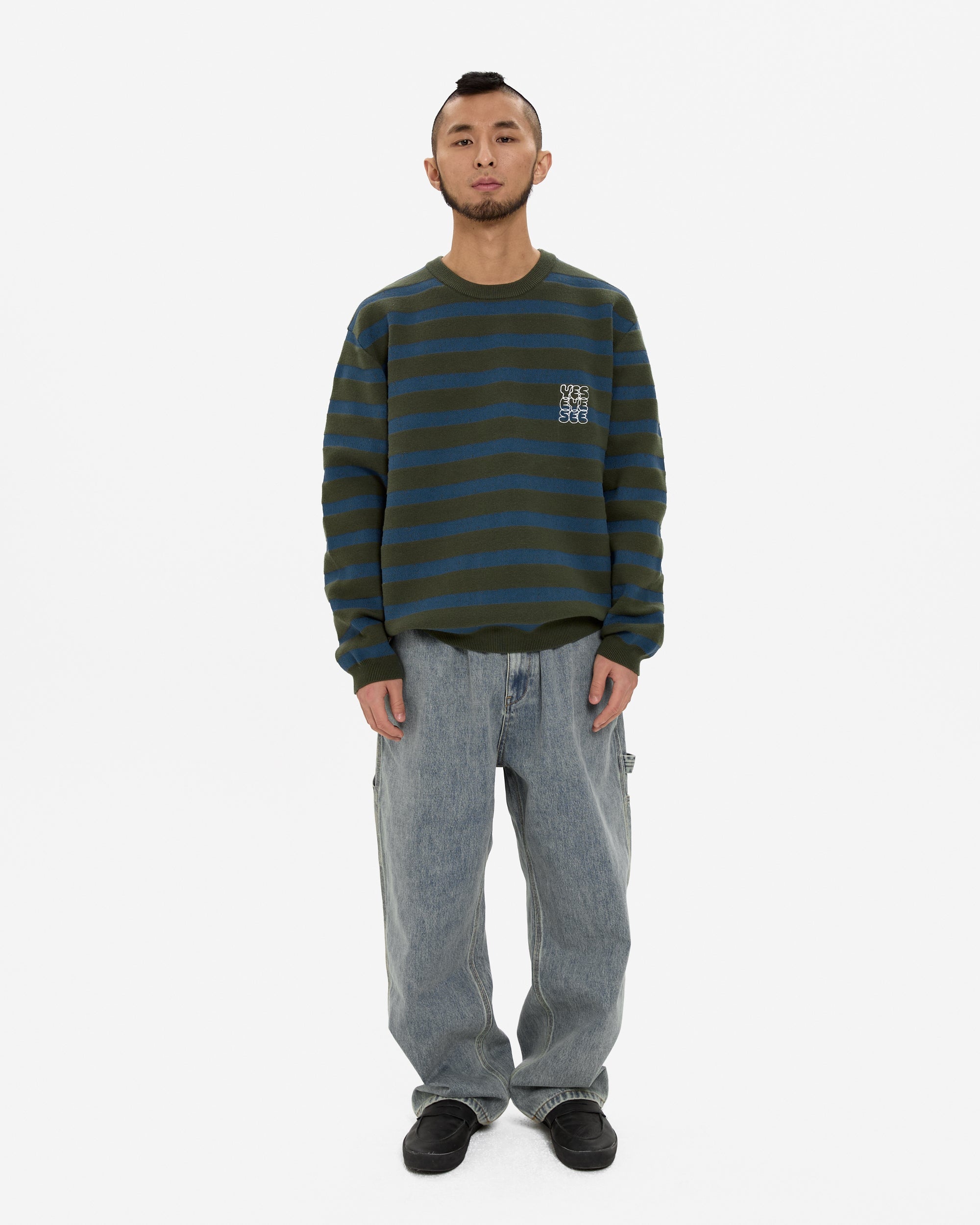 yeseyesee - Speckled Stripe Knit Pullover (Deep Green) product image 6 | TRAB K-Fashion Australia