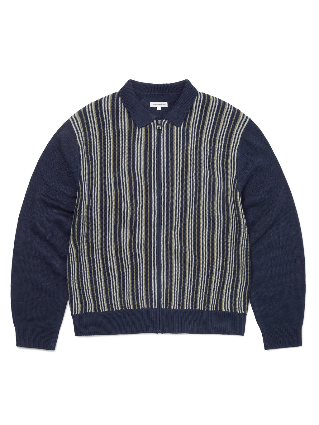 thisisneverthat - Striped Knit Zip Cardigan (Navy) product image 1 | TRAB K-Fashion Australia