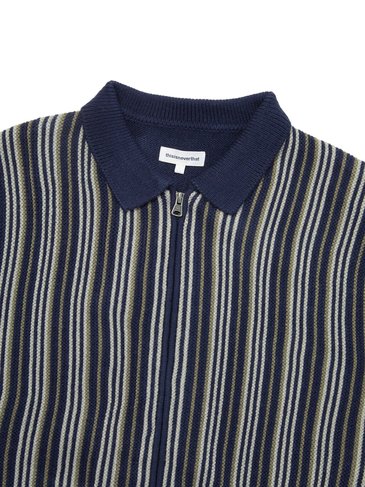 thisisneverthat - Striped Knit Zip Cardigan (Navy) product image 2 | TRAB K-Fashion Australia