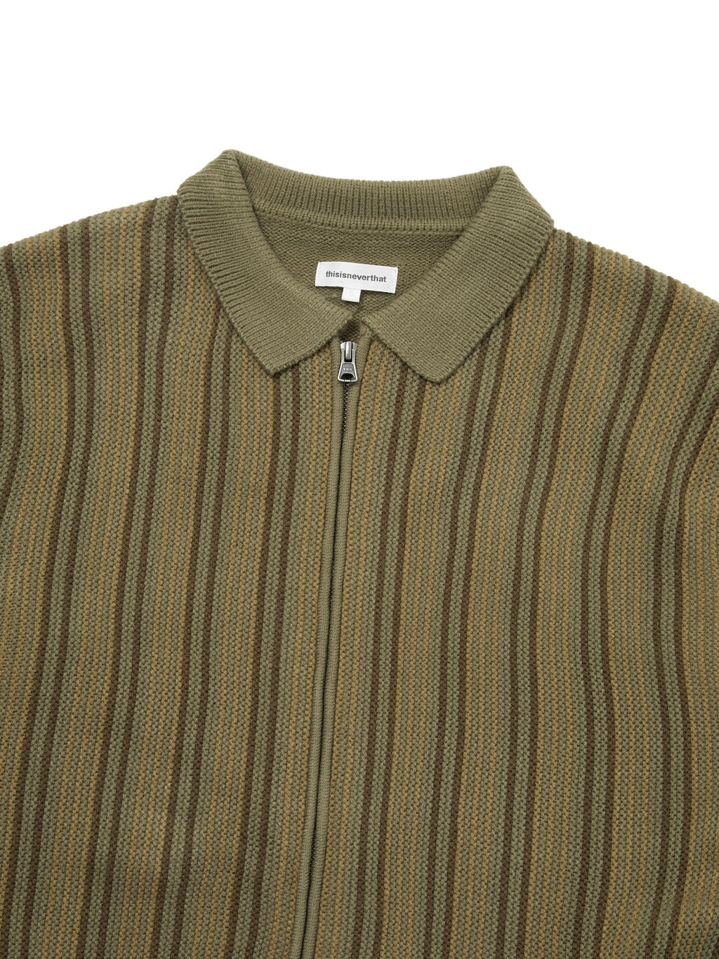 thisisneverthat - Striped Knit Zip Cardigan (Olive) product image 2 | TRAB K-Fashion Australia