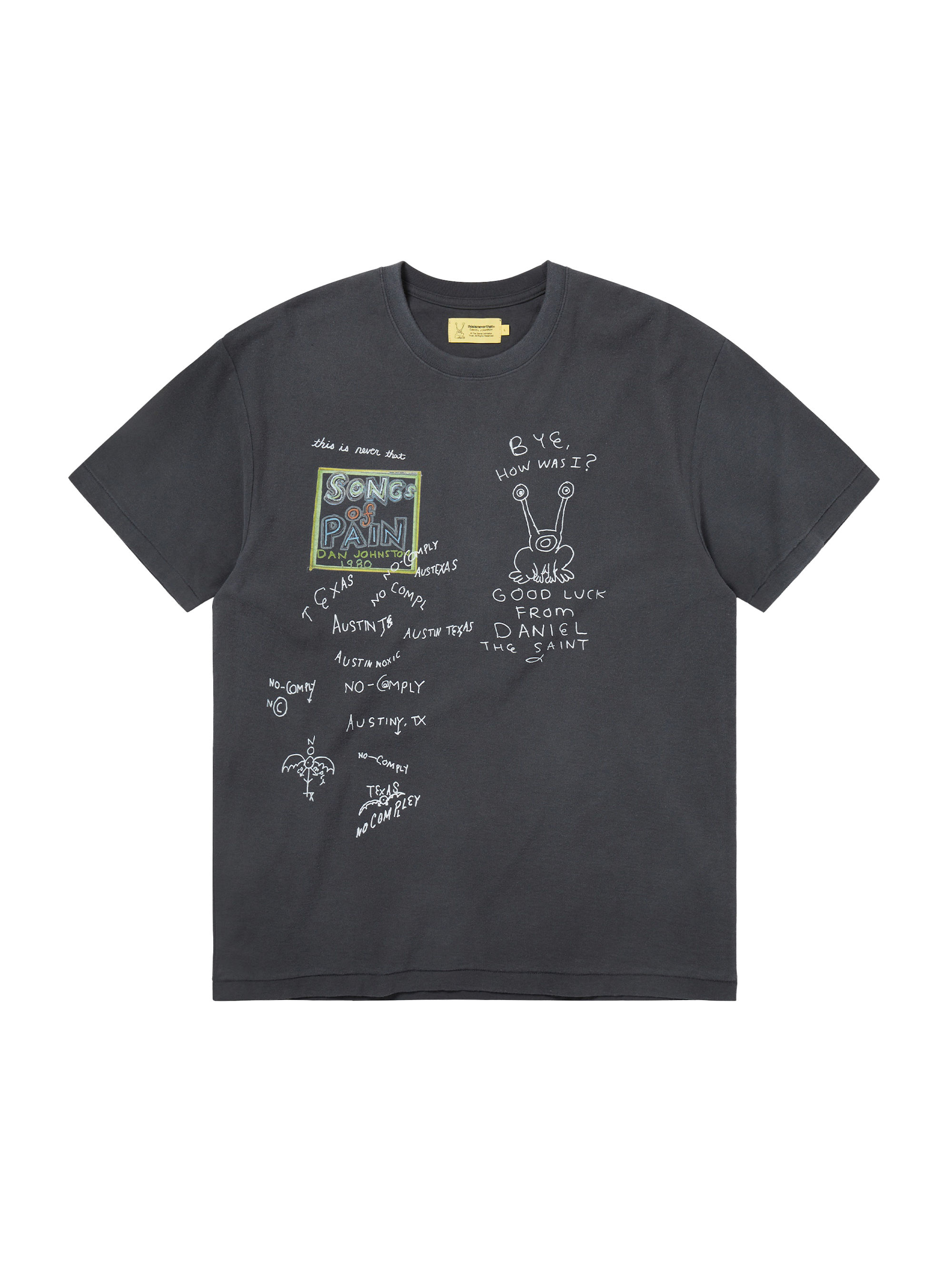 thisisneverthat - TNT Daniel Johnston SONGS of PAIN Faded Tee (Off Black) product image 1 | TRAB K-Fashion Australia