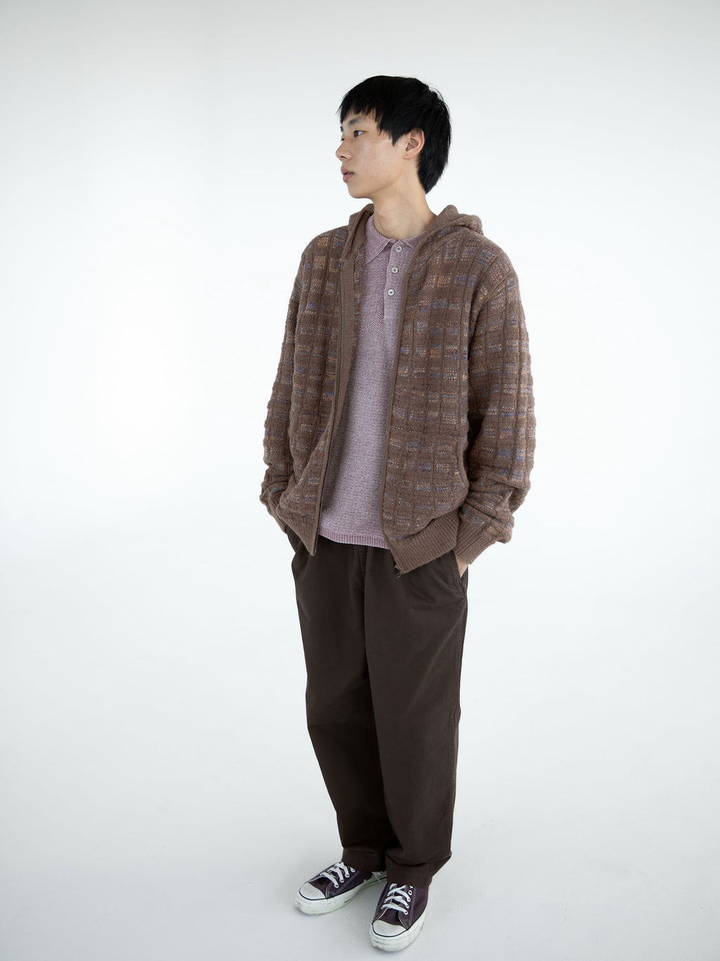 thisisneverthat - Textured Knit Zip Hoodie (Brown) product image 4 | TRAB K-Fashion Australia
