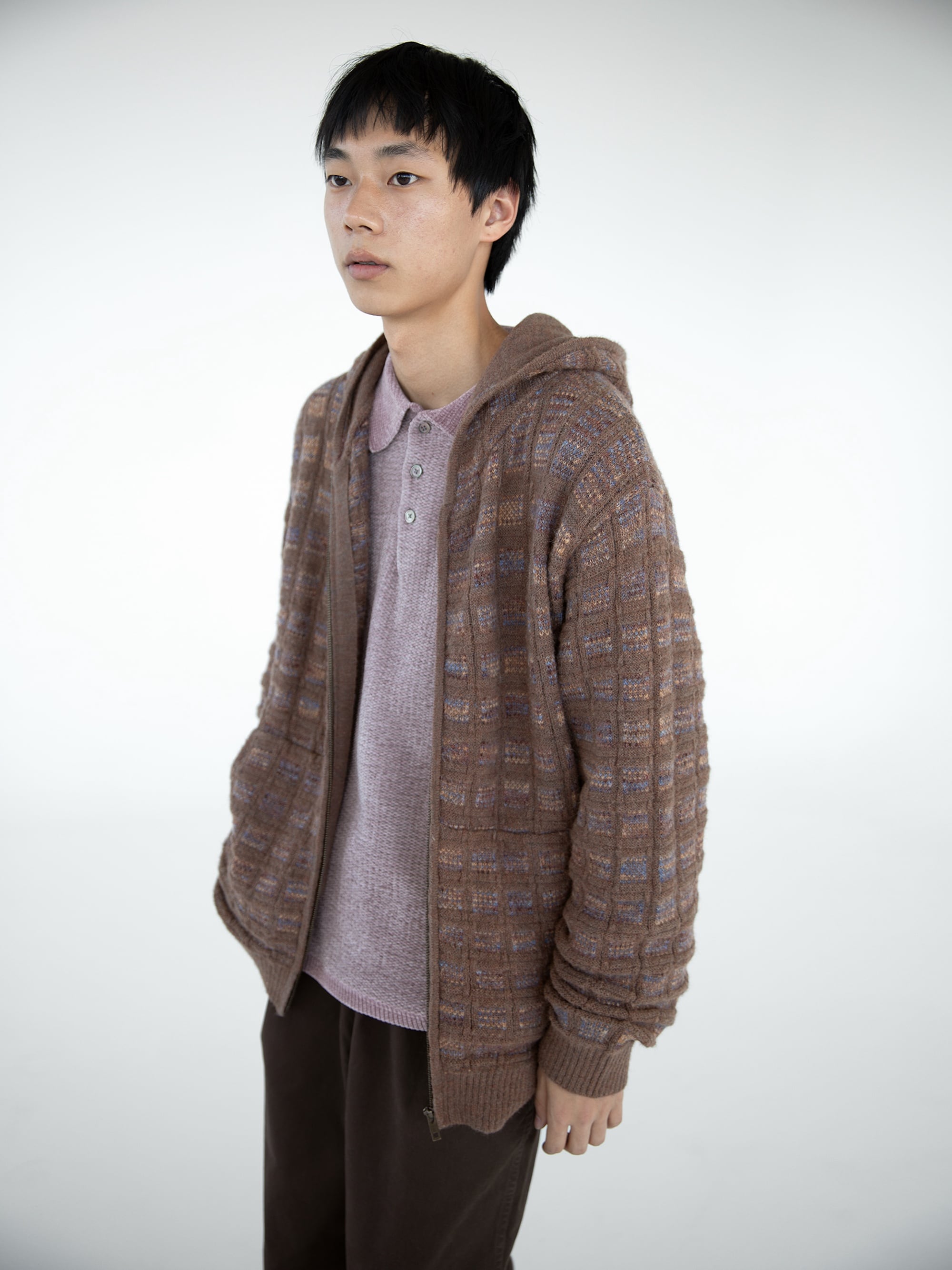 thisisneverthat - Textured Knit Zip Hoodie (Brown) product image 5 | TRAB K-Fashion Australia