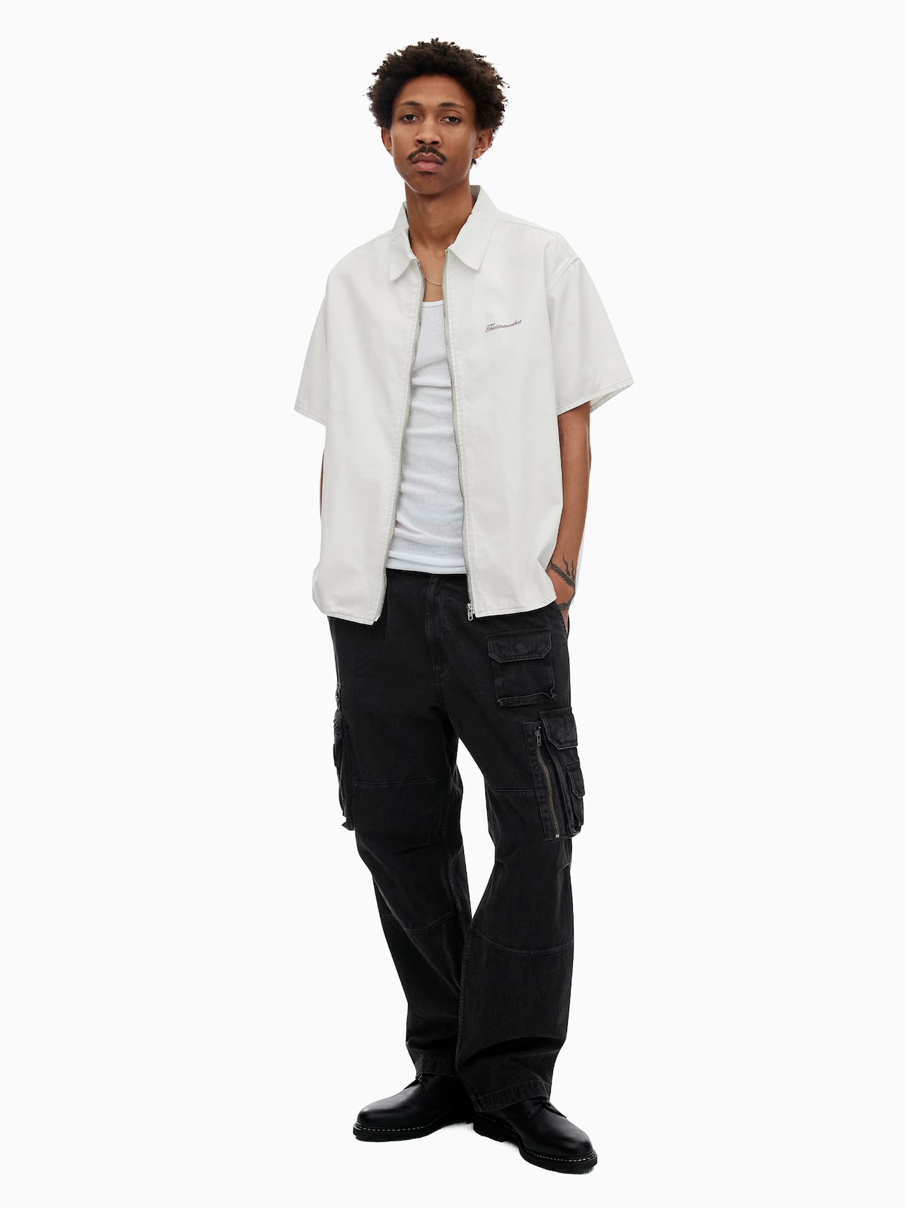 thisisneverthat - Washed Denim Zip S/S Shirt (Off White) product image 5 | TRAB K-Fashion Australia