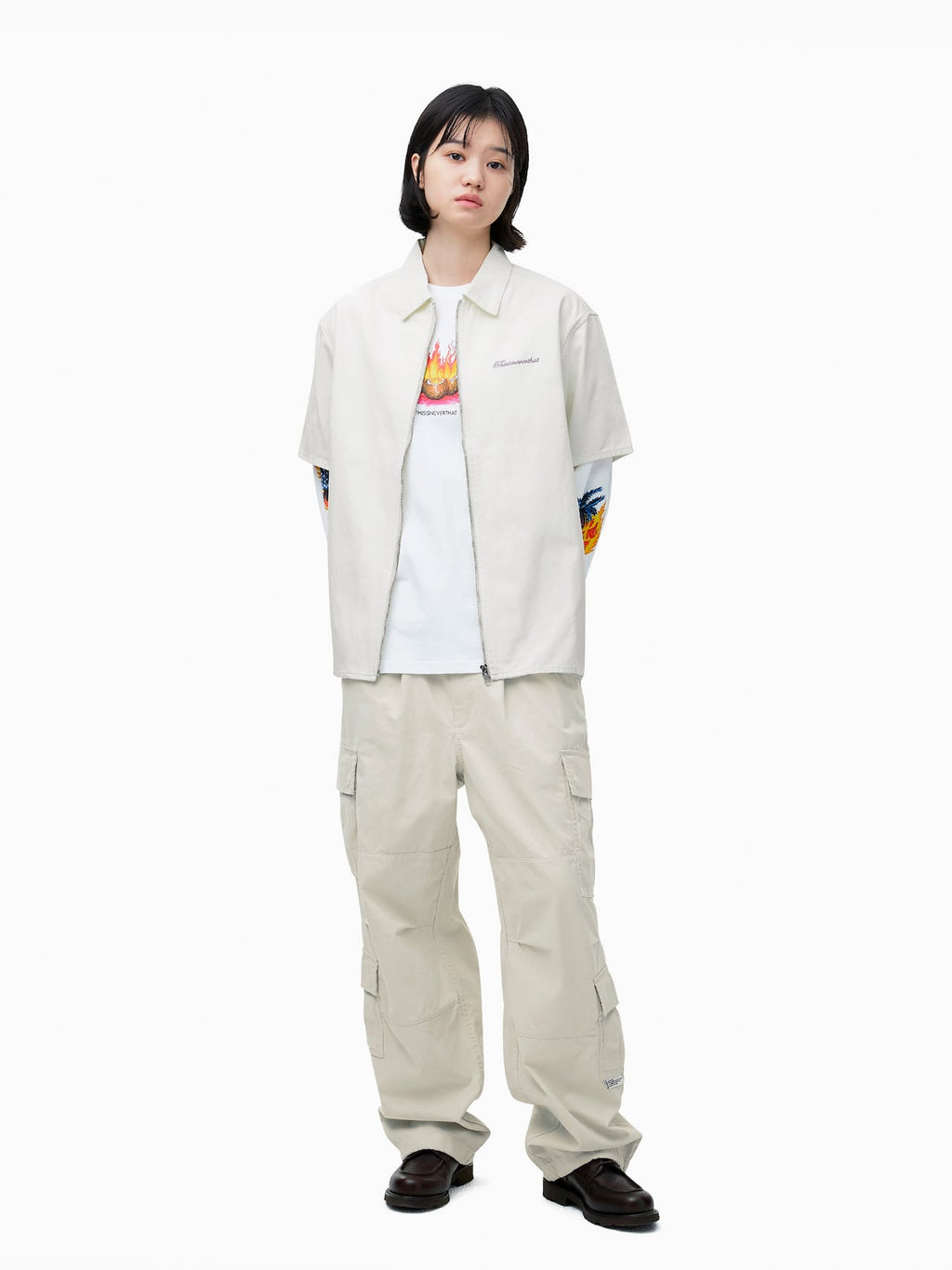 thisisneverthat - Washed Denim Zip S/S Shirt (Off White) product image 6 | TRAB K-Fashion Australia