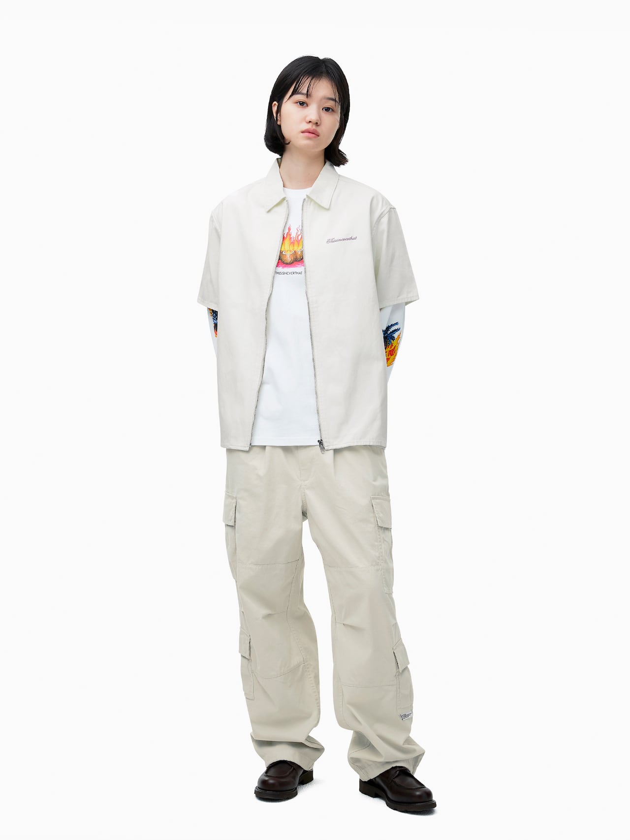 thisisneverthat - Washed Denim Zip S/S Shirt (Off White) product image 6 | TRAB K-Fashion Australia