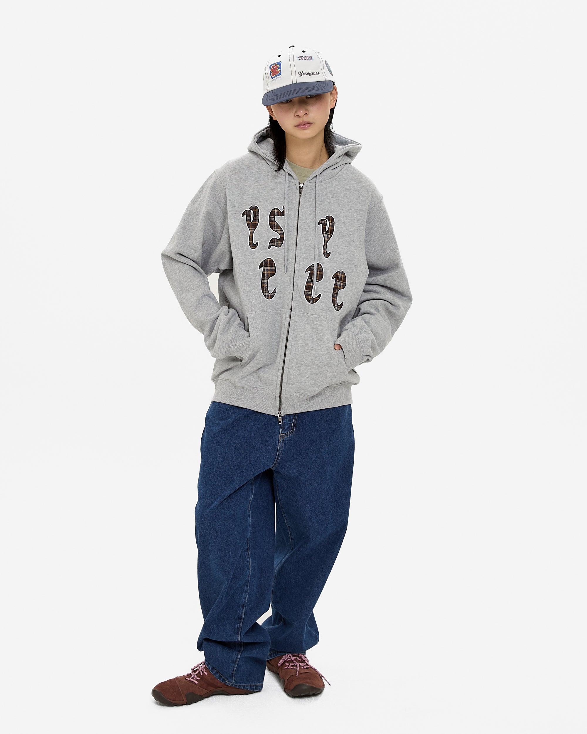 yeseyesee - Y.E.S Bully Check Zip-Up Hoodie (Grey) product image 11 | TRAB K-Fashion Australia