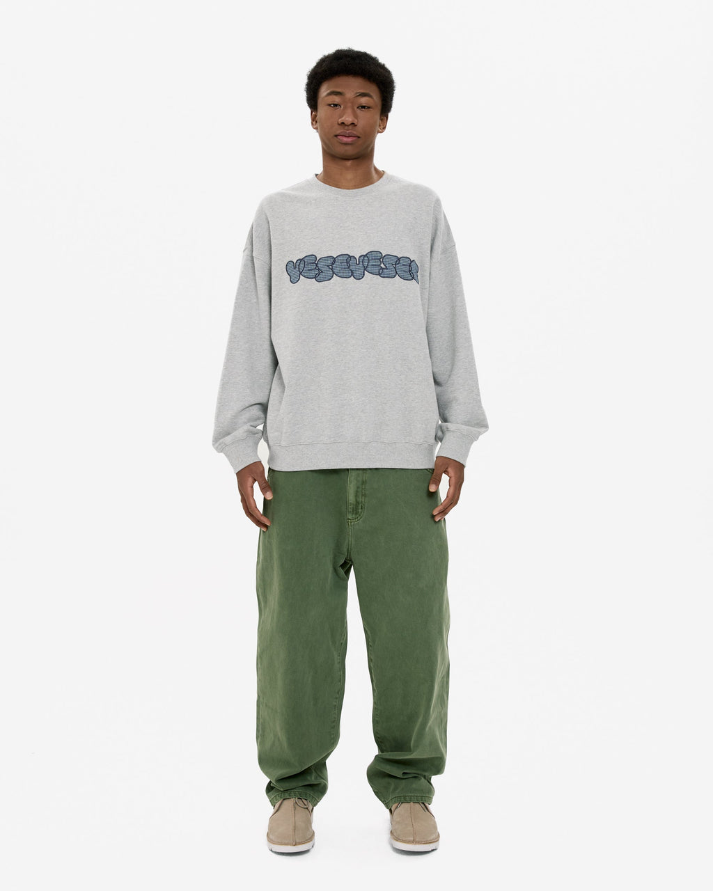 yeseyesee - Y.E.S Checkered Logo Sweatshirt (Grey) product image 6 | TRAB K-Fashion Australia
