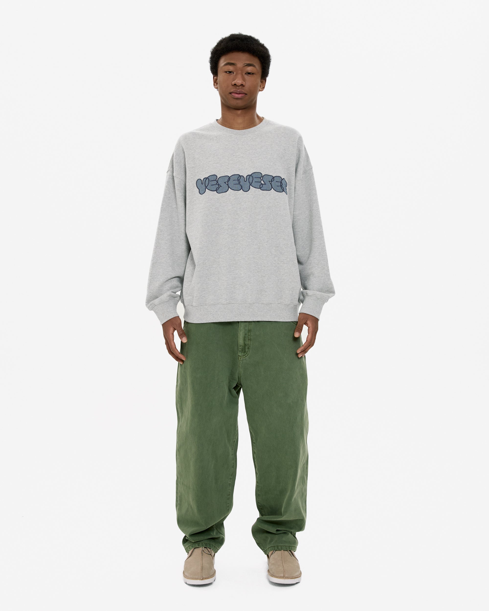 yeseyesee - Y.E.S Checkered Logo Sweatshirt (Grey) product image 6 | TRAB K-Fashion Australia