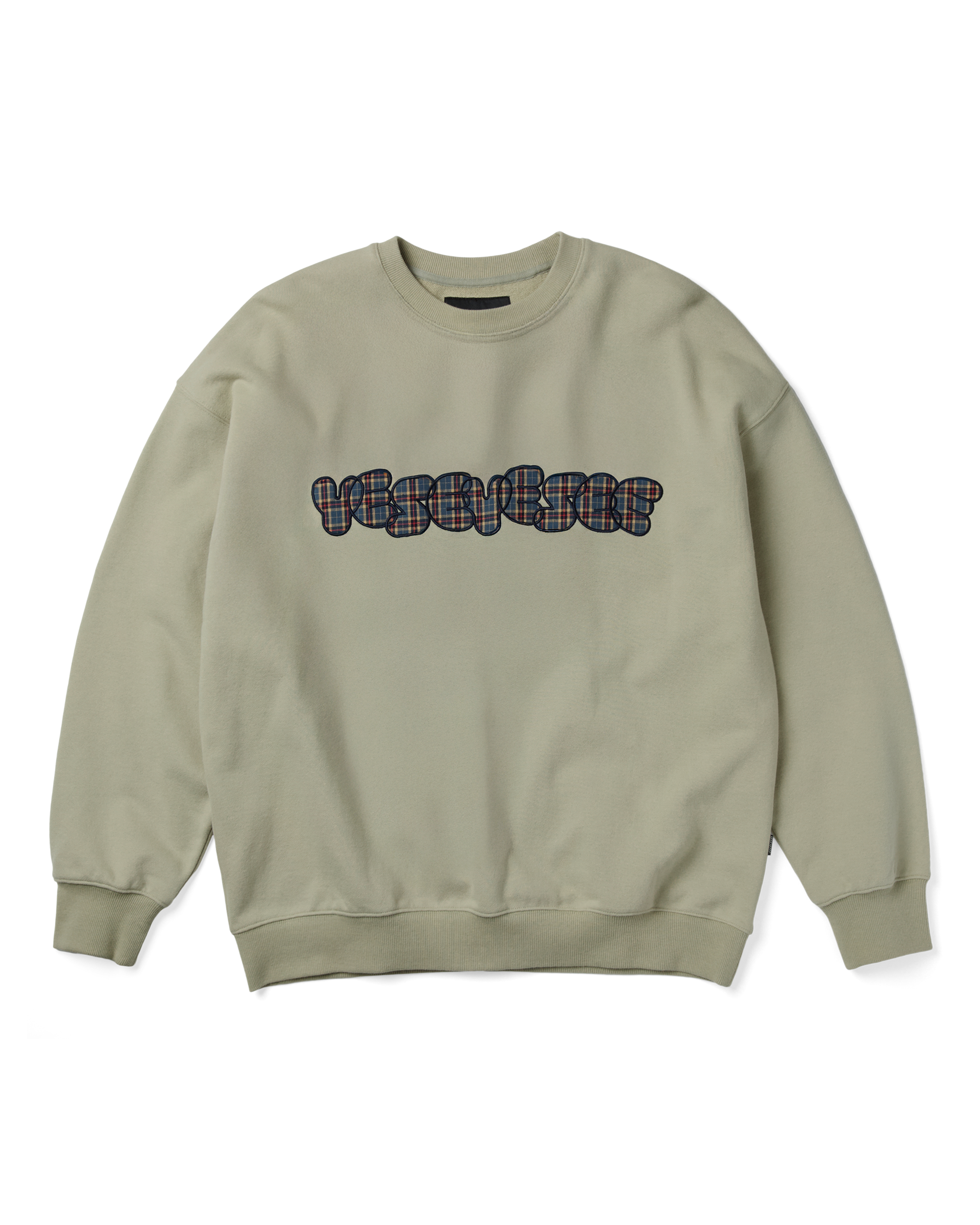 yeseyesee - Y.E.S Checkered Logo Sweatshirt (Light Olive) product image 1 | TRAB K-Fashion Australia