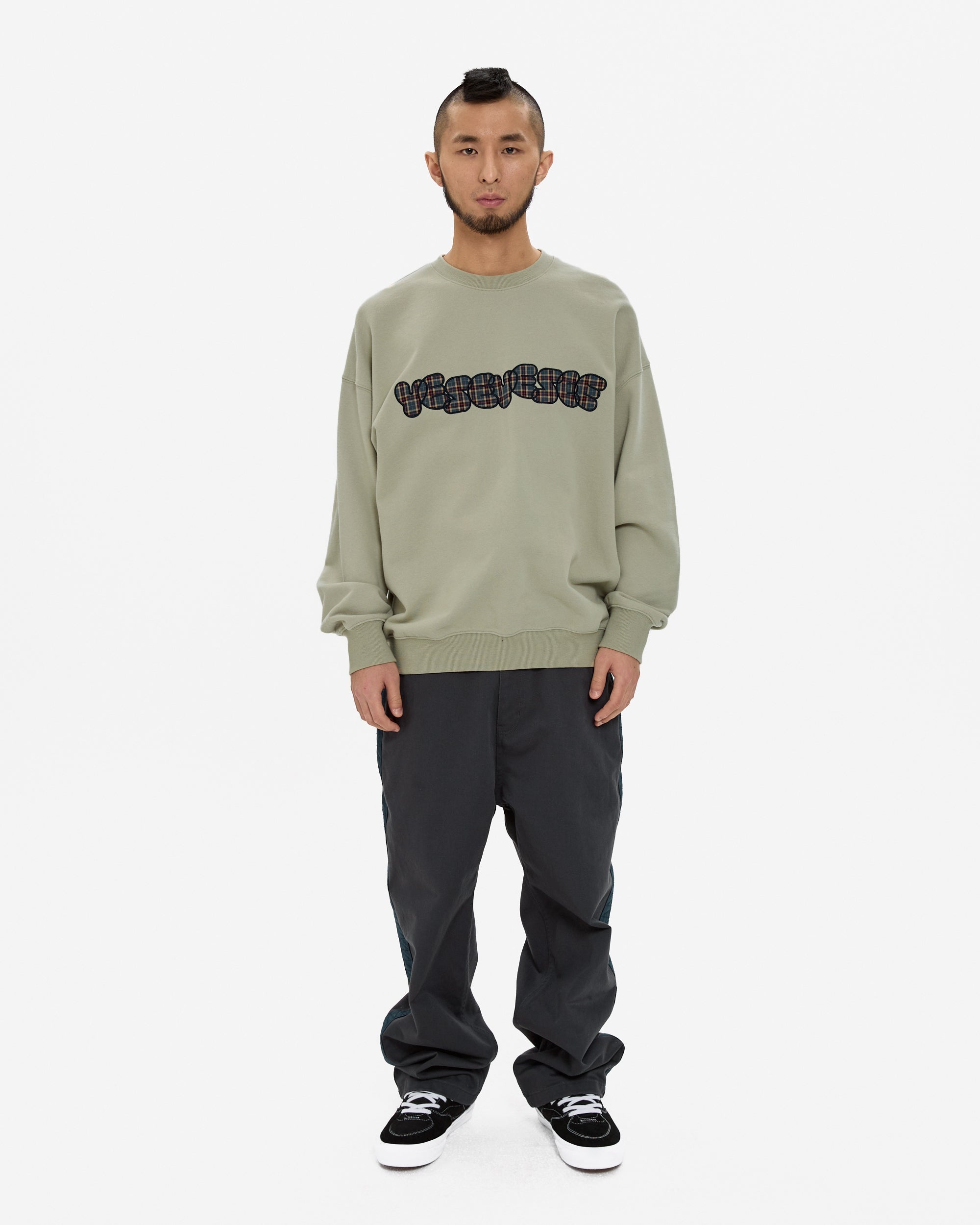 yeseyesee - Y.E.S Checkered Logo Sweatshirt (Light Olive) product image 6 | TRAB K-Fashion Australia