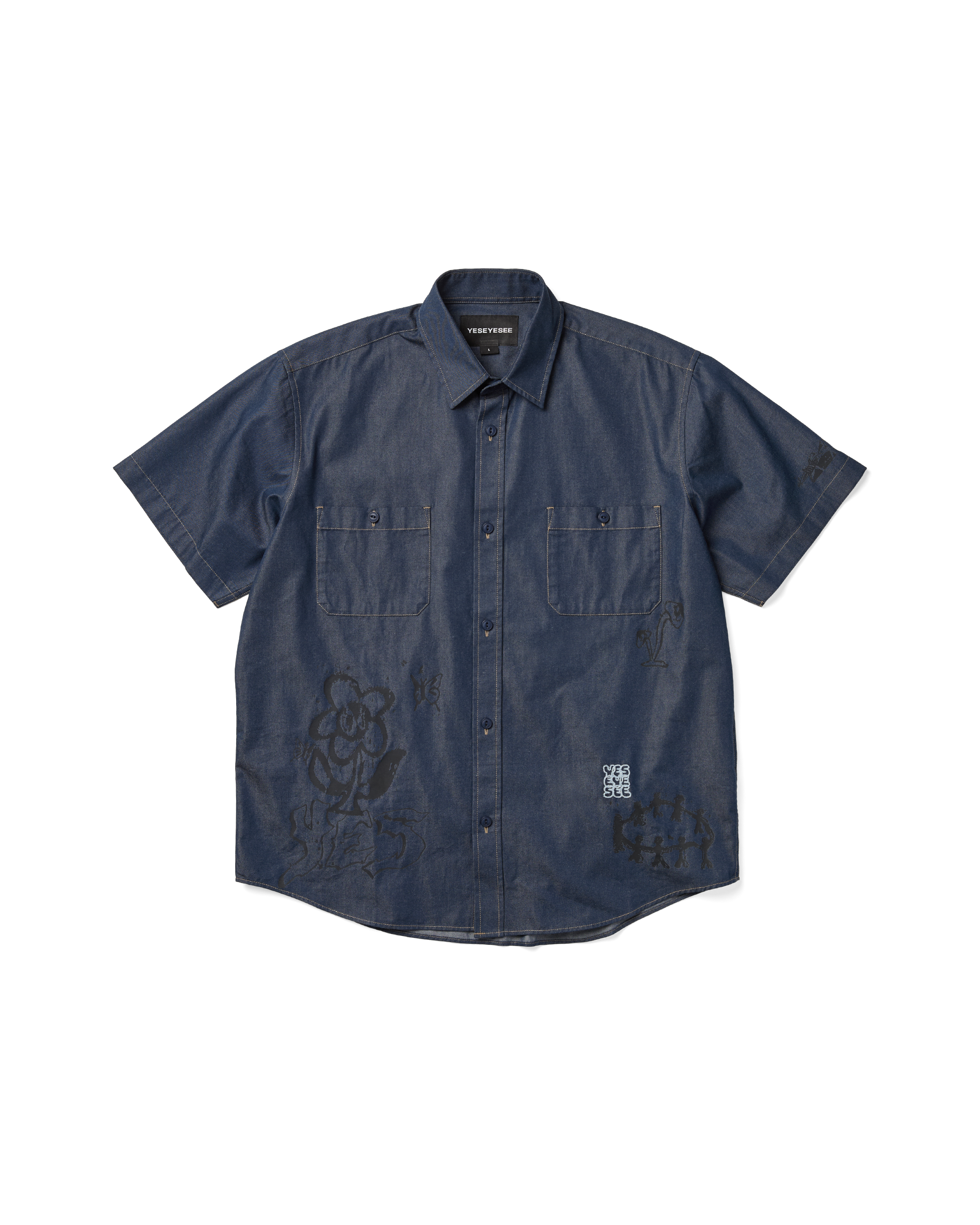 yeseyesee - Y.E.S Doodle Half Shirt (Indigo) product image 1 | TRAB K-Fashion Australia
