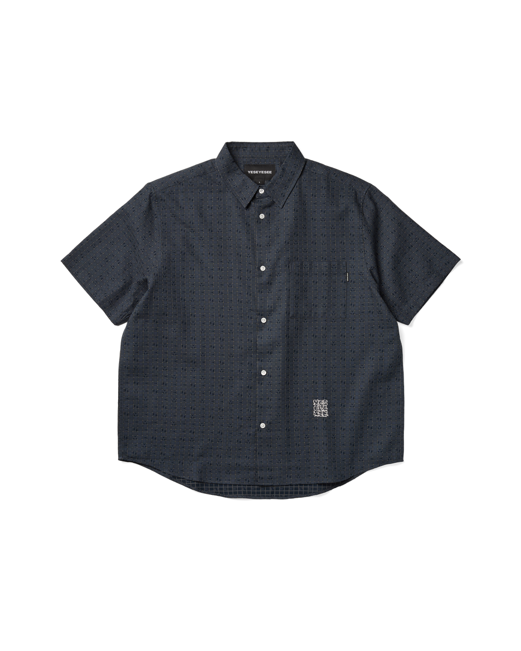 yeseyesee - Y.E.S Font Plaid Half Shirt (Navy) product image 1 | TRAB K-Fashion Australia