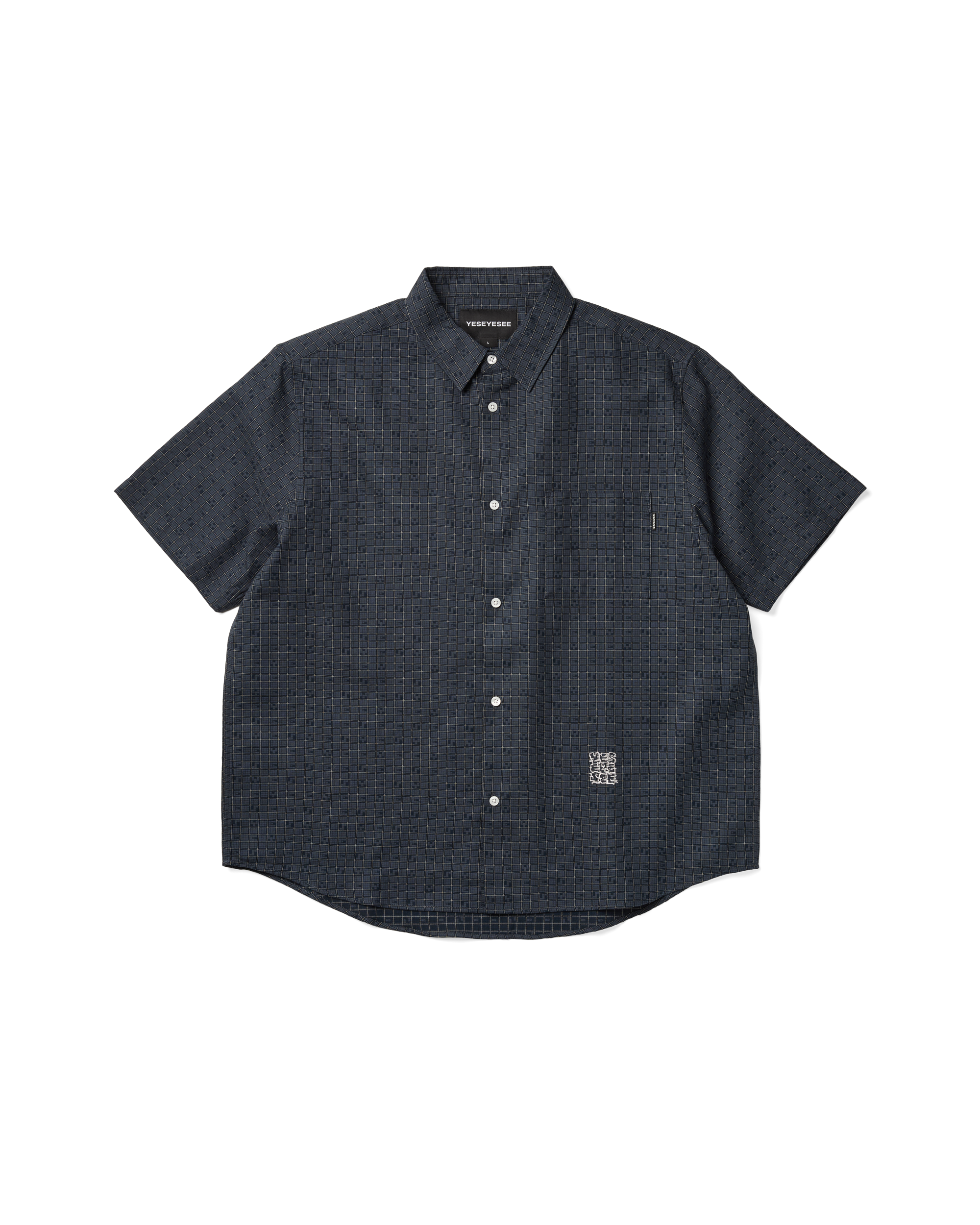 yeseyesee - Y.E.S Font Plaid Half Shirt (Navy) product image 1 | TRAB K-Fashion Australia