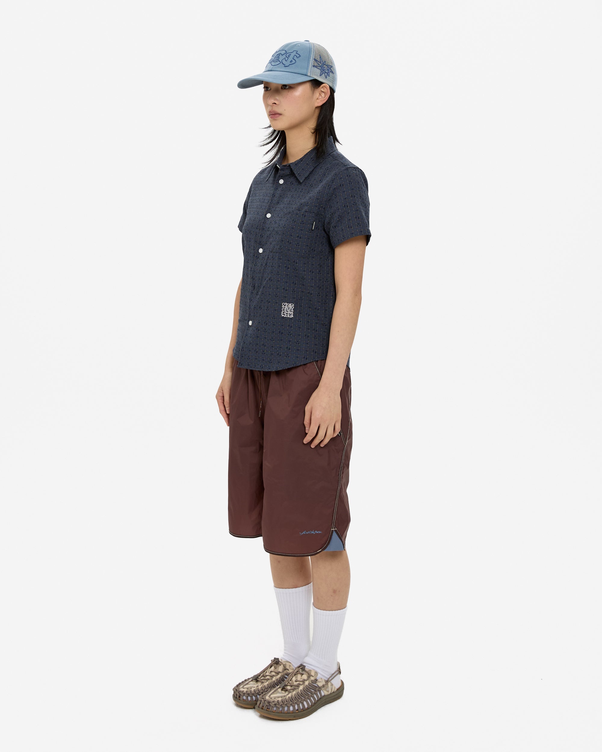 yeseyesee - Y.E.S Font Plaid Half Shirt (Navy) product image 11 | TRAB K-Fashion Australia