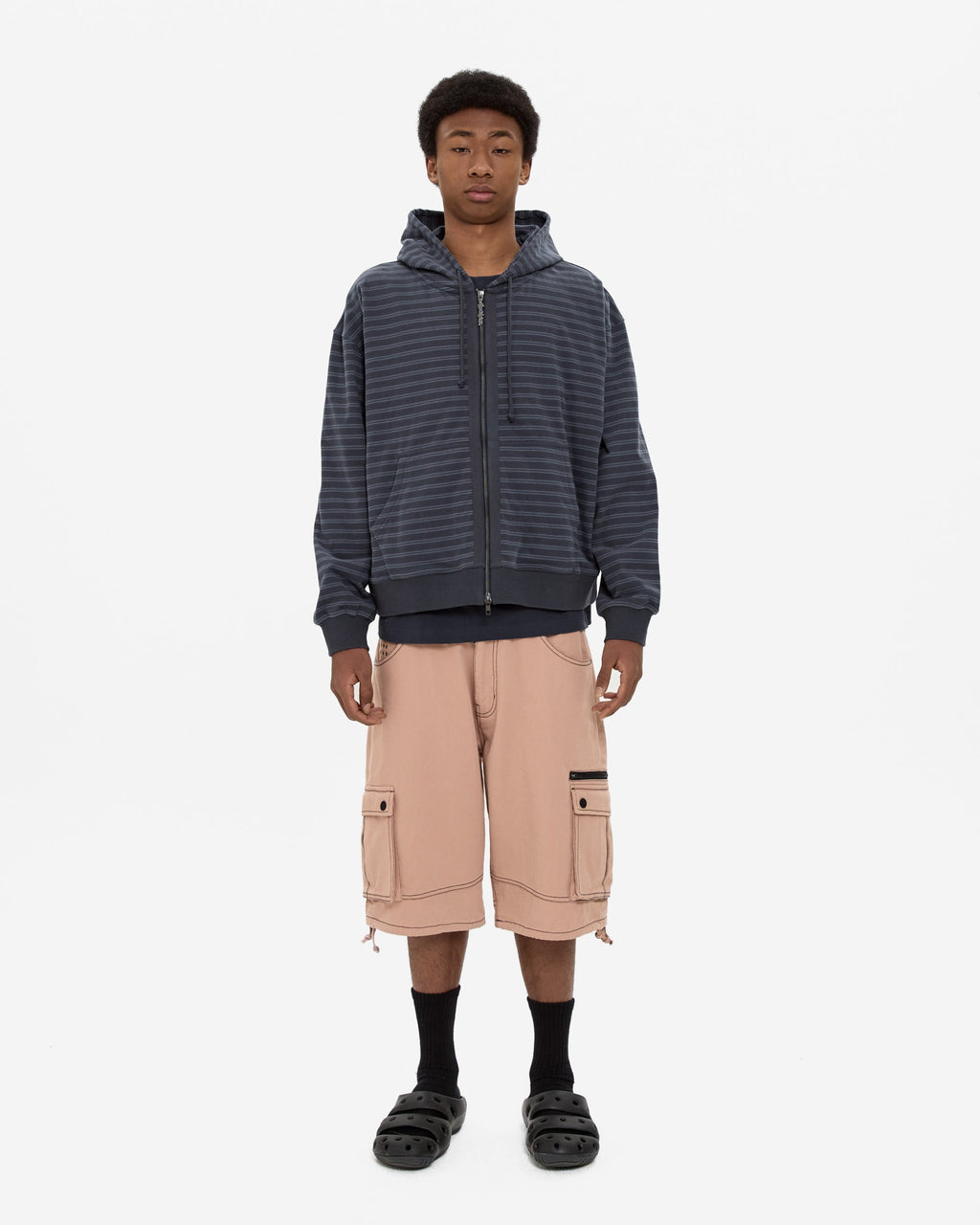 yeseyesee - Y.E.S Stripe Single Zip-Up Hoodie (Charcoal) product image 7 | TRAB K-Fashion Australia