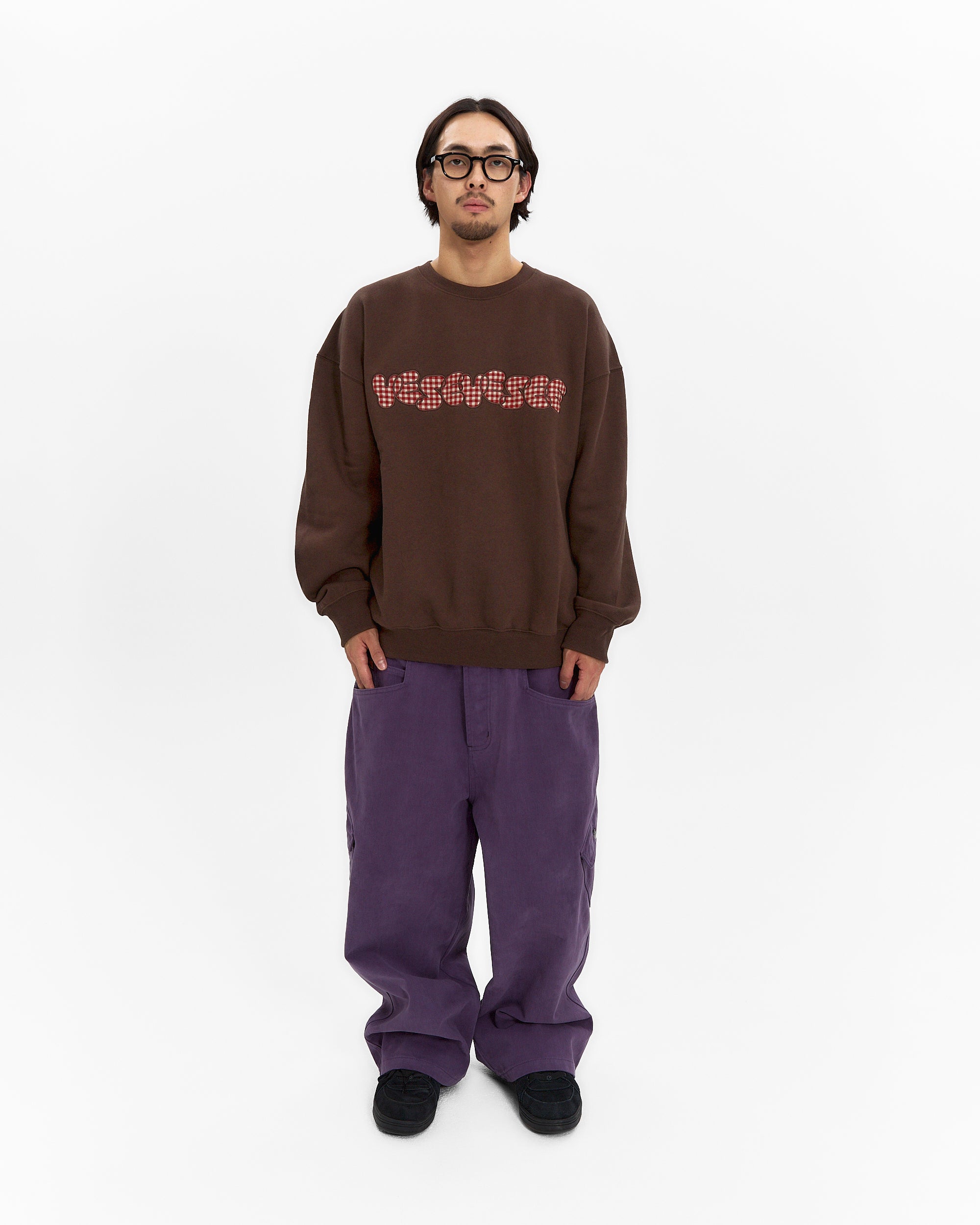 yeseyesee - Y.E.S Checkered Logo Sweatshirt (Dark Brown) product image 7 | TRAB K-Fashion Australia