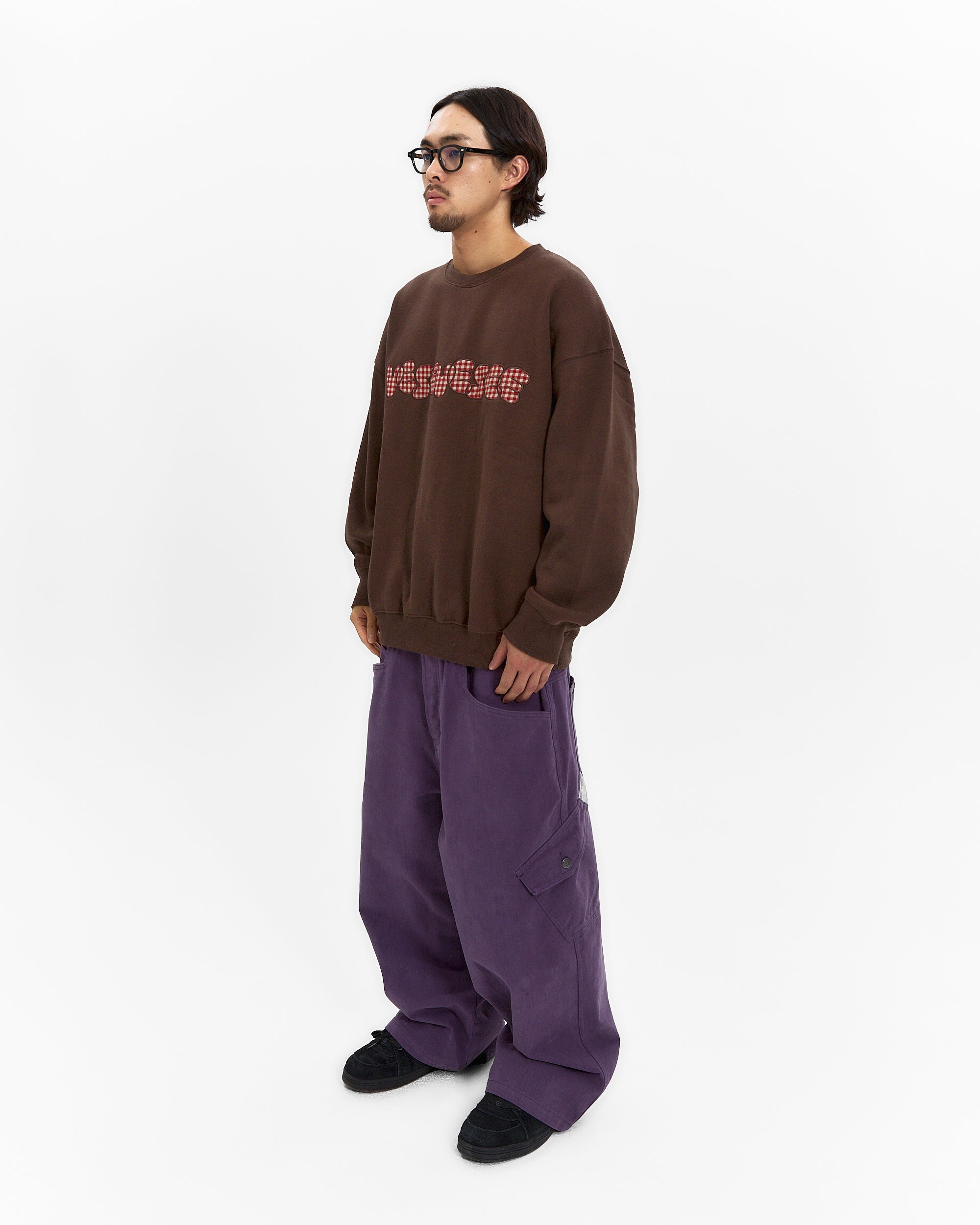 yeseyesee - Y.E.S Checkered Logo Sweatshirt (Dark Brown) product image 8 | TRAB K-Fashion Australia