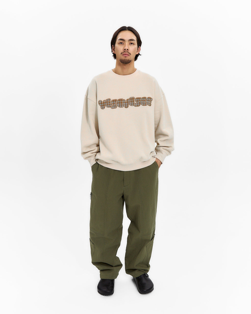 yeseyesee - Y.E.S Checkered Logo Sweatshirt (Ecru) product image 7 | TRAB K-Fashion Australia