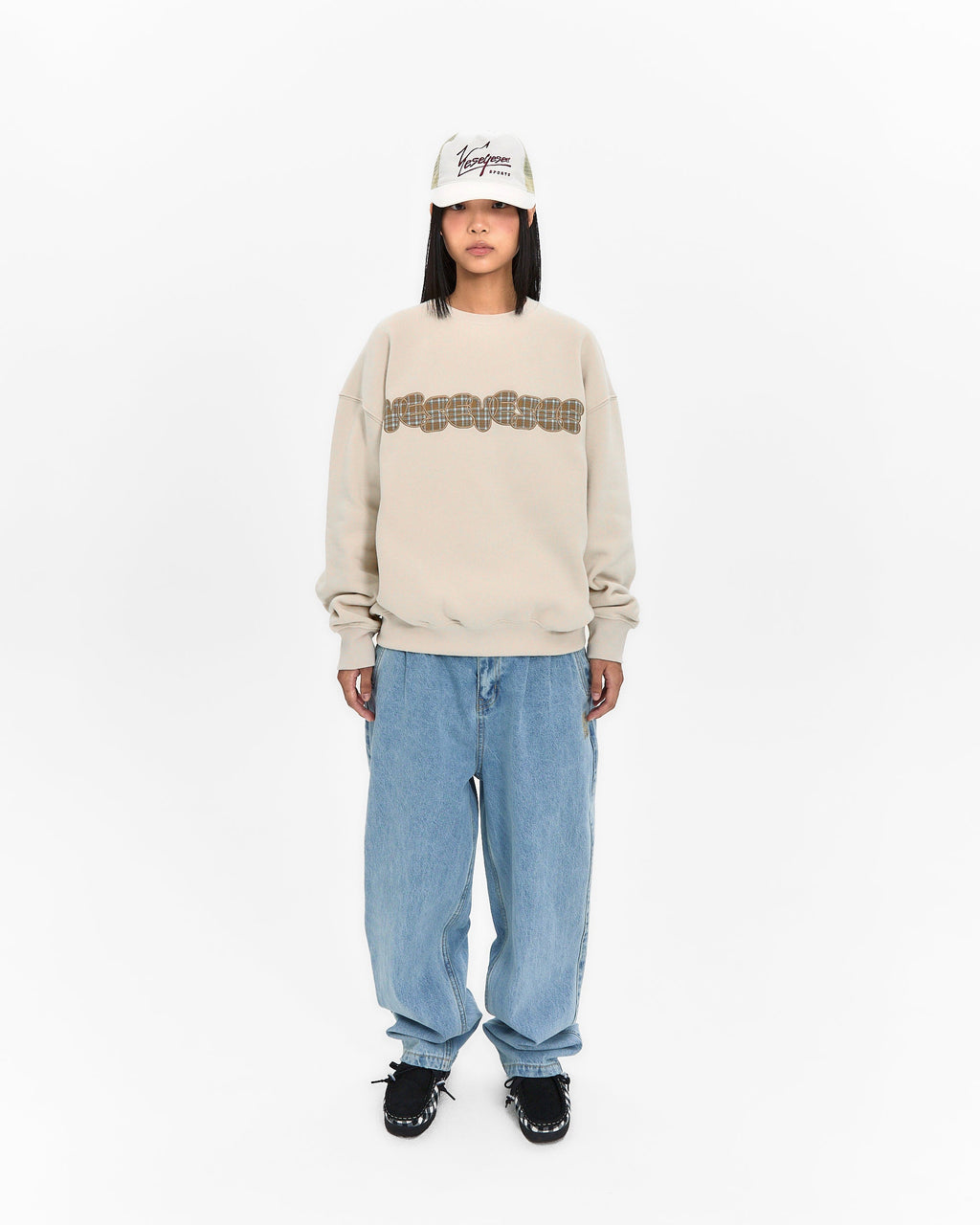 yeseyesee - Y.E.S Checkered Logo Sweatshirt (Ecru) product image 10 | TRAB K-Fashion Australia