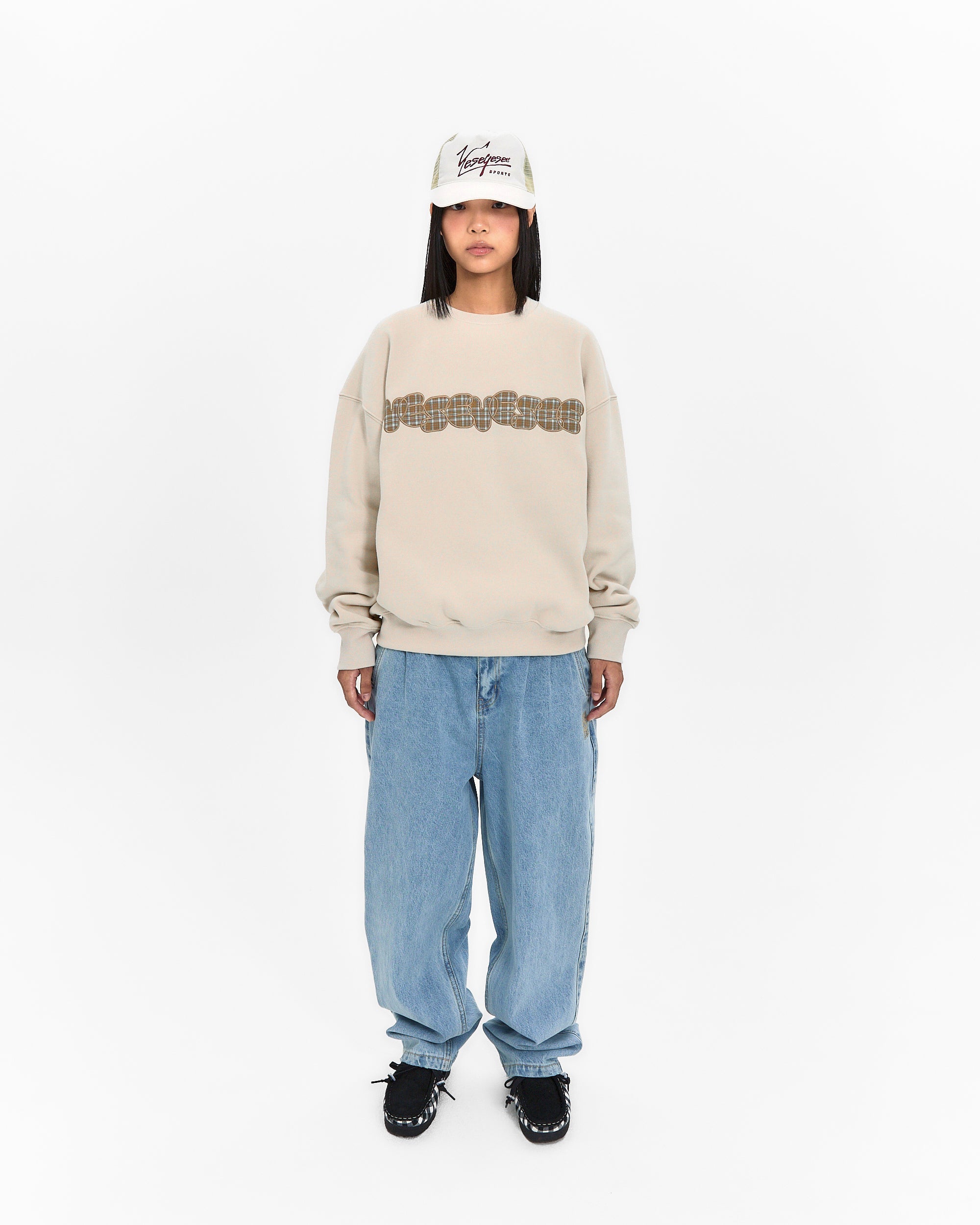 yeseyesee - Y.E.S Checkered Logo Sweatshirt (Ecru) product image 10 | TRAB K-Fashion Australia