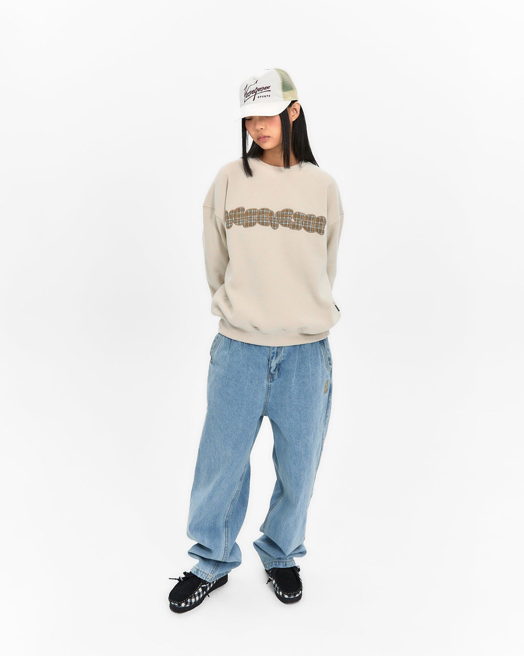 yeseyesee - Y.E.S Checkered Logo Sweatshirt (Ecru) product image 11 | TRAB K-Fashion Australia