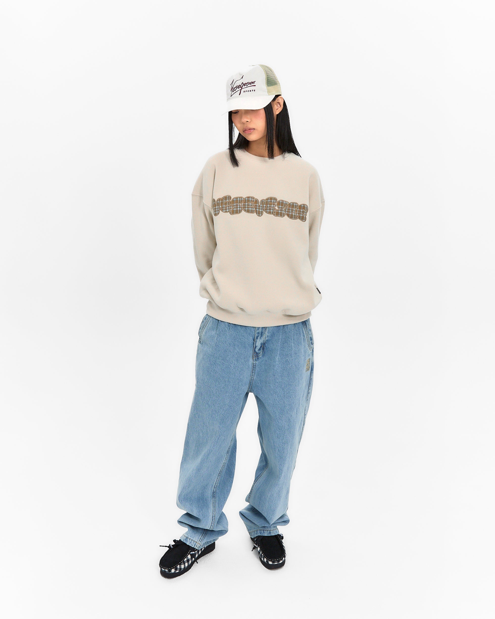yeseyesee - Y.E.S Checkered Logo Sweatshirt (Ecru) product image 11 | TRAB K-Fashion Australia