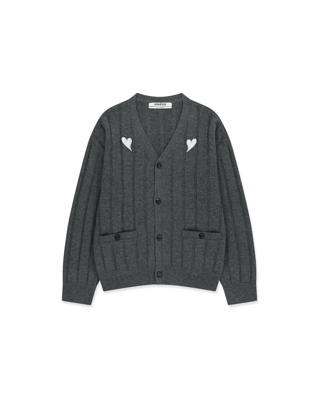 Kimhe Kim - Heart Patch V-Neck Cardigan (Melange Dark Grey) product image 10 | TRAB K-Fashion Australia
