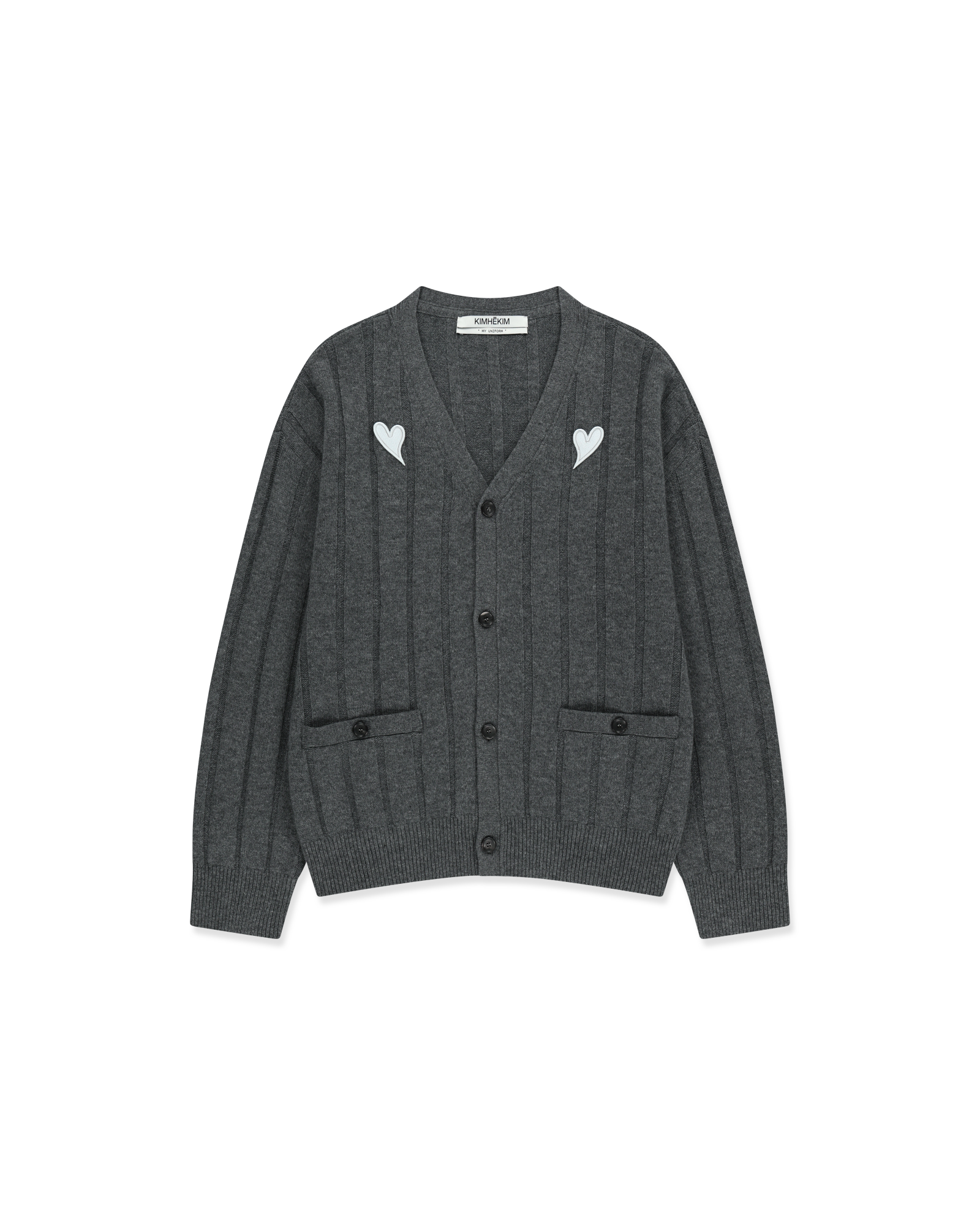 Kimhe Kim - Heart Patch V-Neck Cardigan (Melange Dark Grey) product image 10 | TRAB K-Fashion Australia