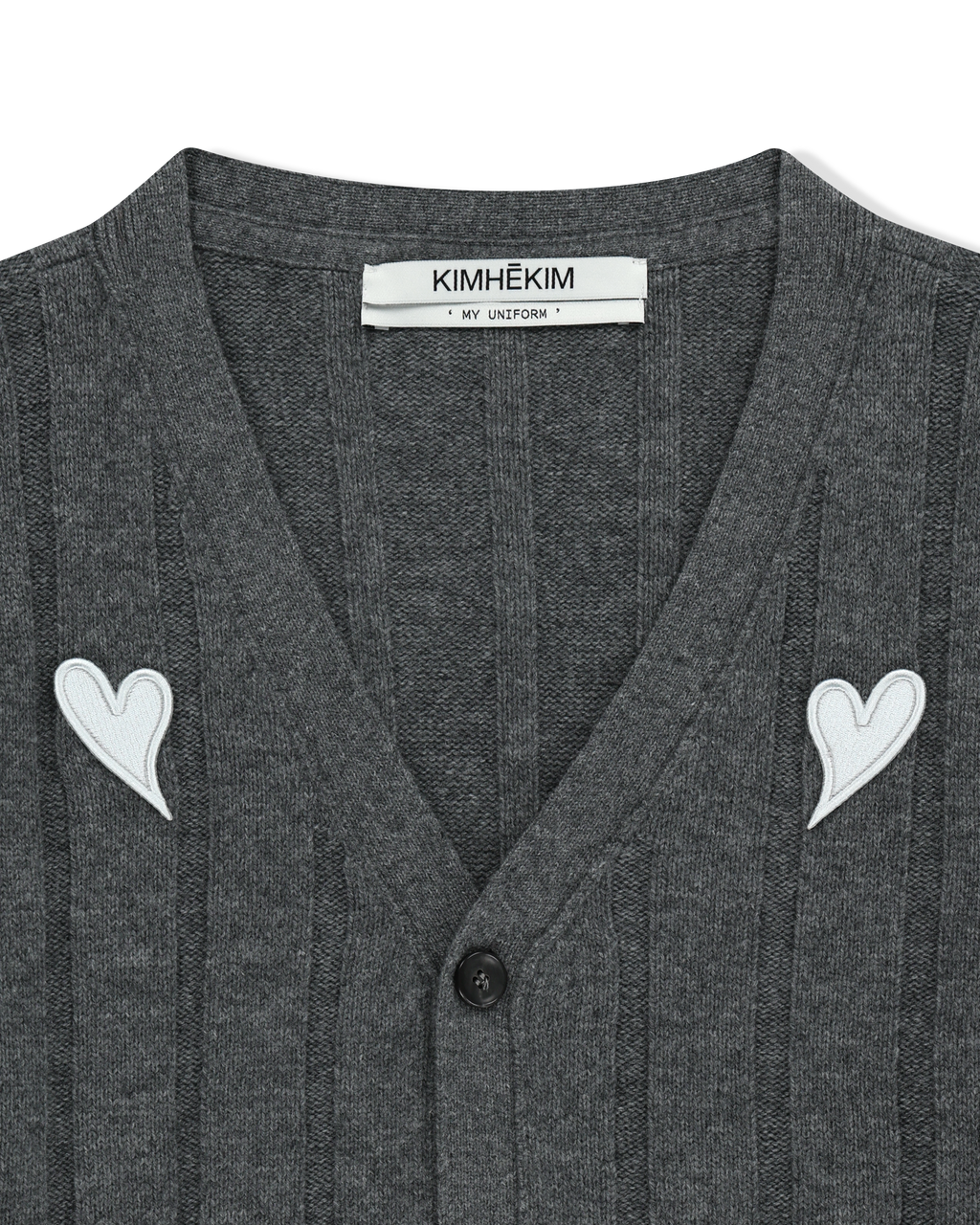 Kimhe Kim - Heart Patch V-Neck Cardigan (Melange Dark Grey) product image 12 | TRAB K-Fashion Australia