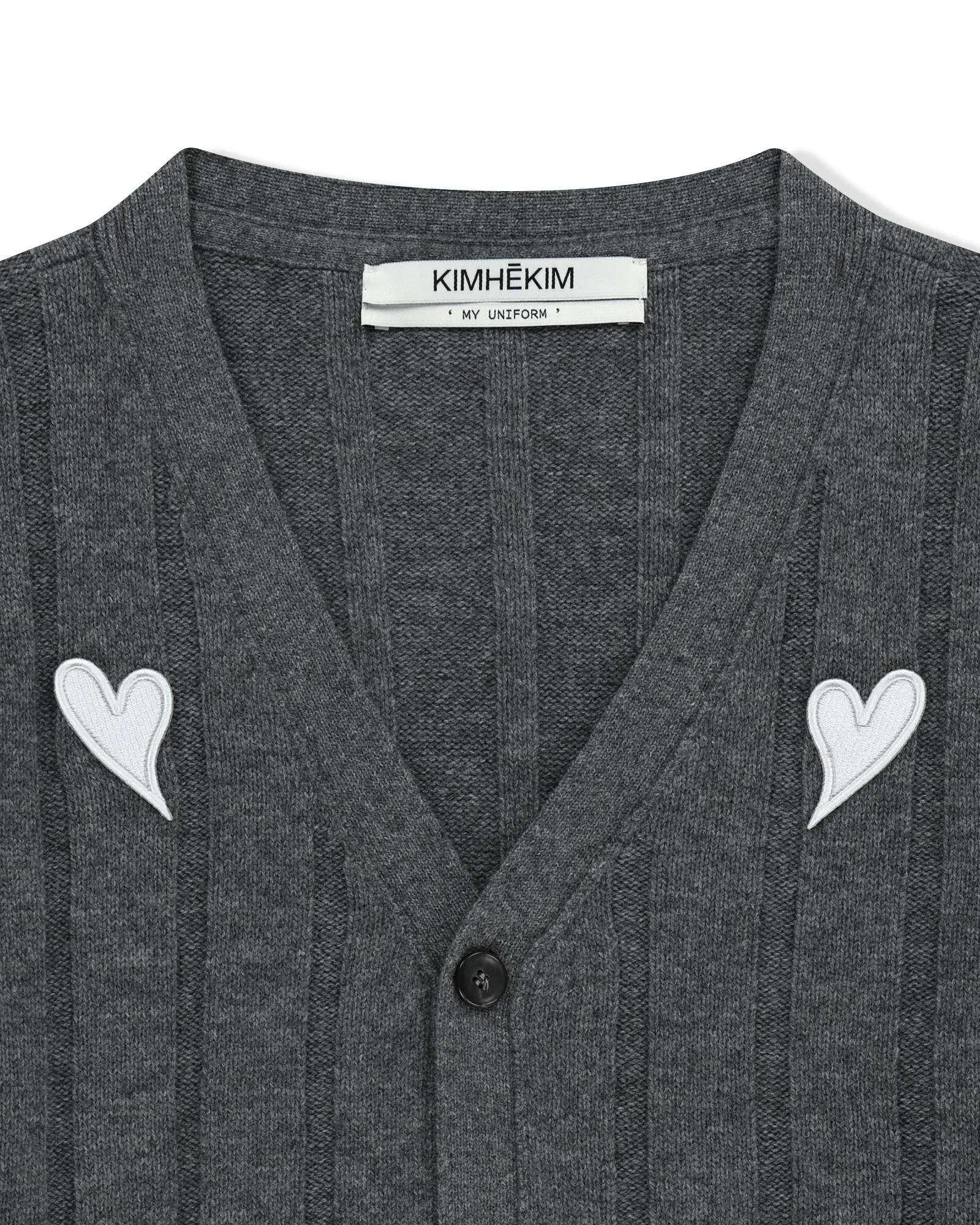Kimhe Kim - Heart Patch V-Neck Cardigan (Melange Dark Grey) product image 12 | TRAB K-Fashion Australia