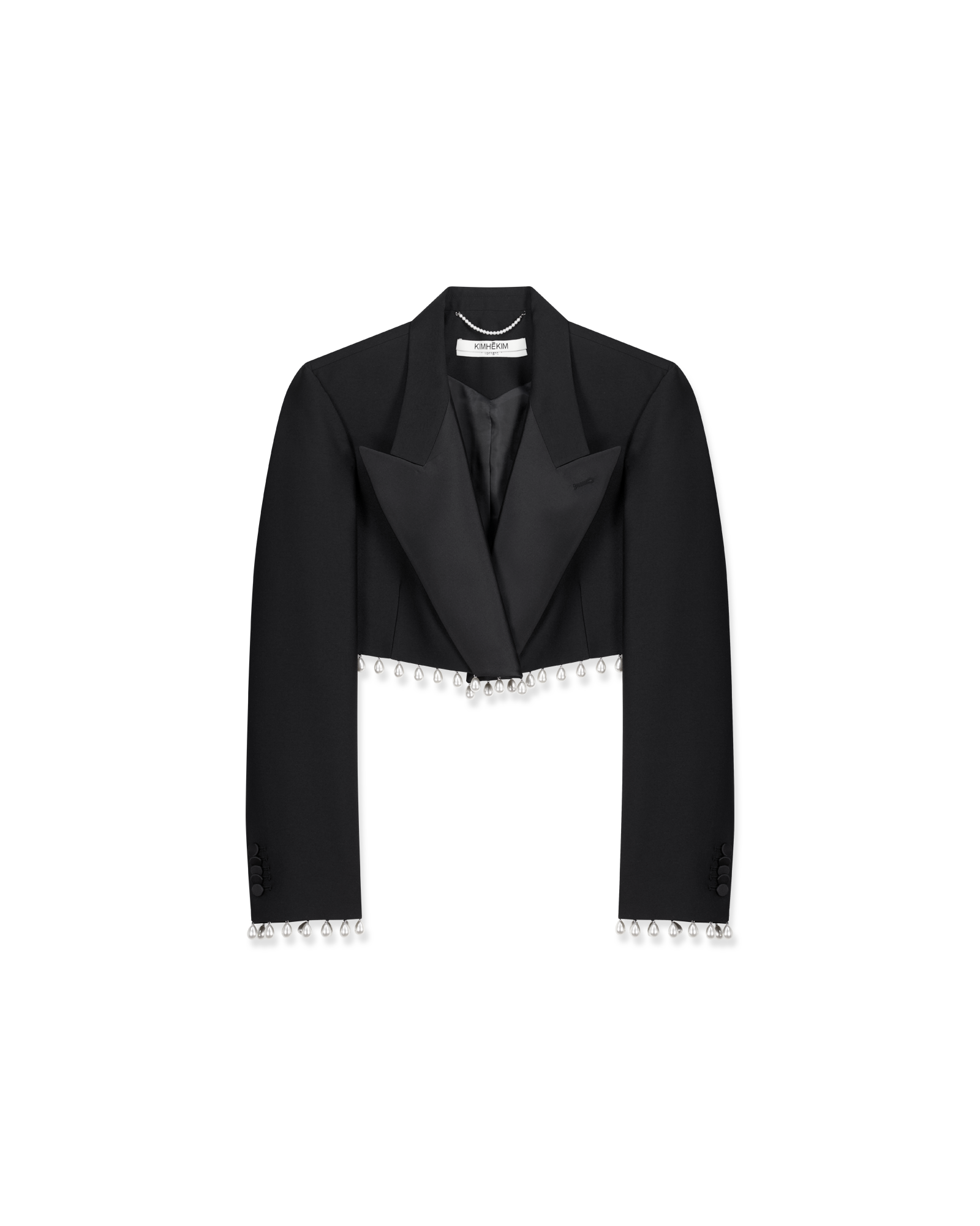 Kimhe Kim - Pearl Embellished Cropped Tuxedo Jacket (Black) product image 1 | TRAB K-Fashion Australia