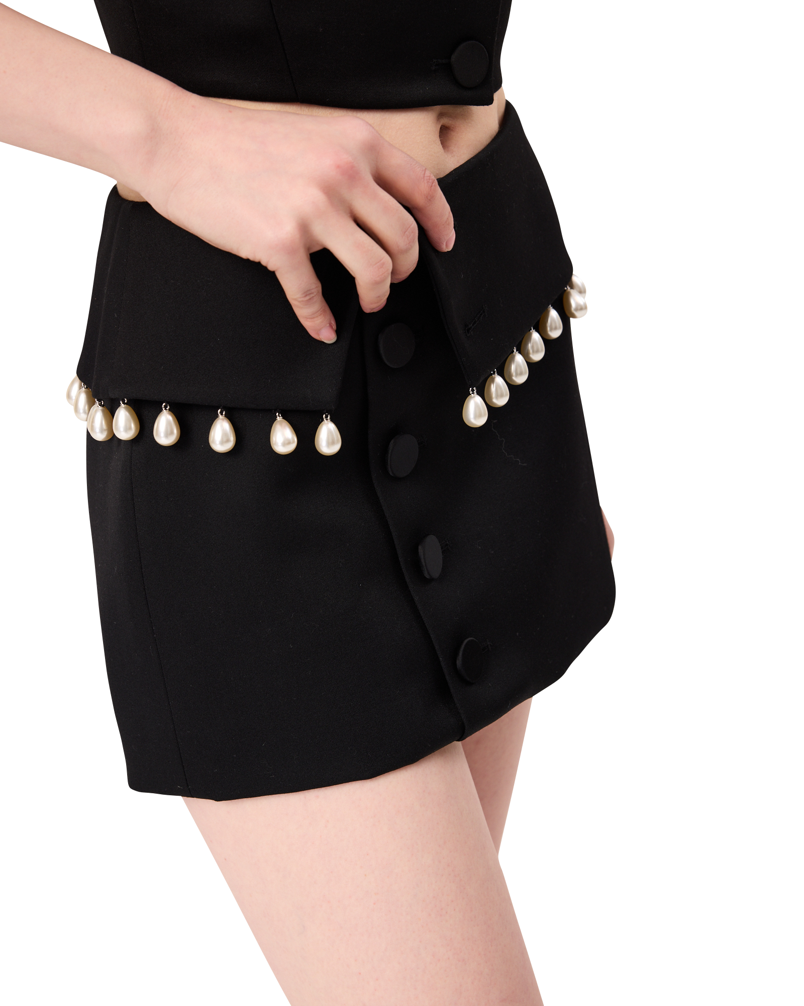 Kimhe Kim - Pearl Embellished Neo Emma Mini Skirt (Black) product image 10 | TRAB K-Fashion Australia