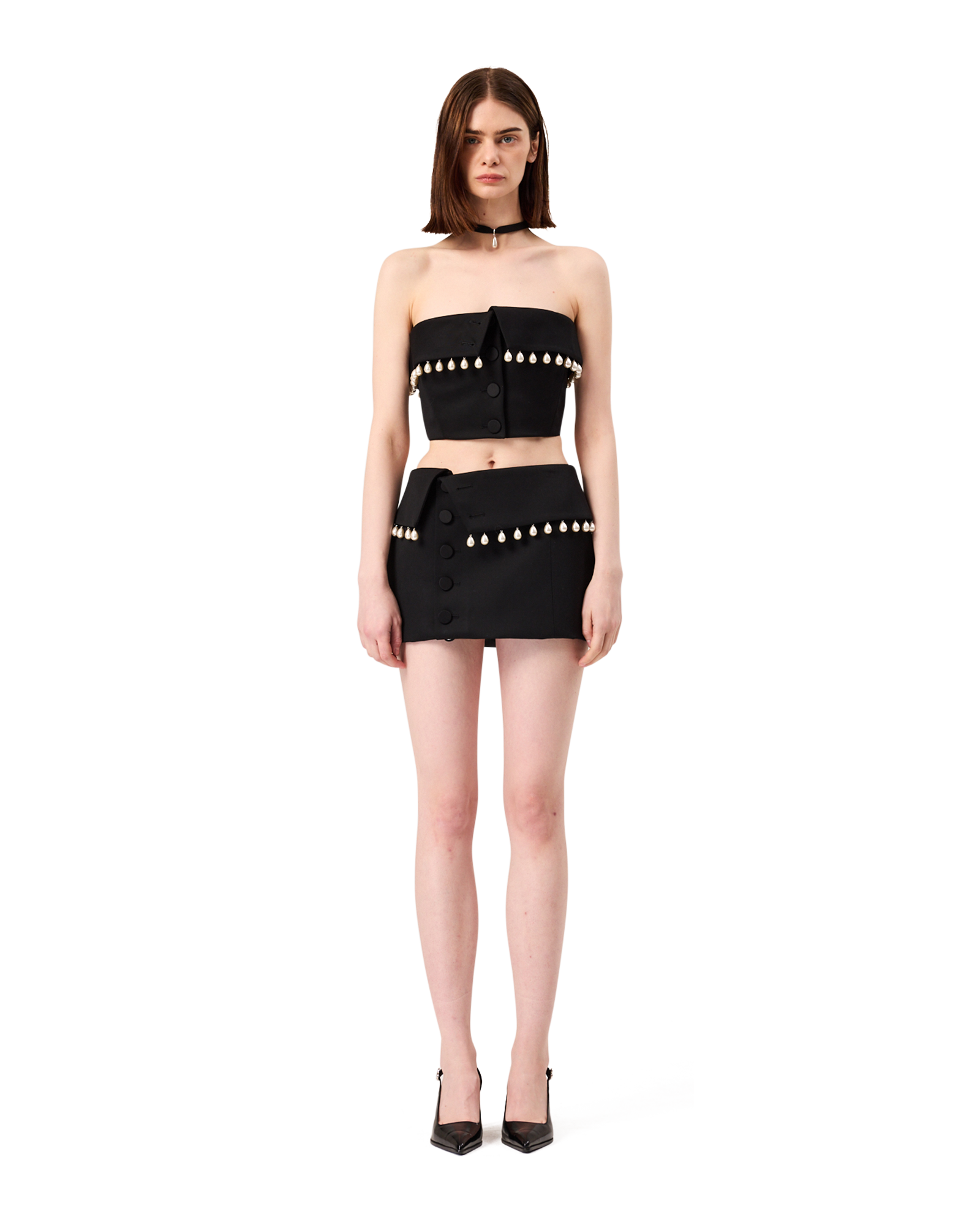 Kimhe Kim - Pearl Embellished Neo Emma Mini Skirt (Black) product image 2 | TRAB K-Fashion Australia