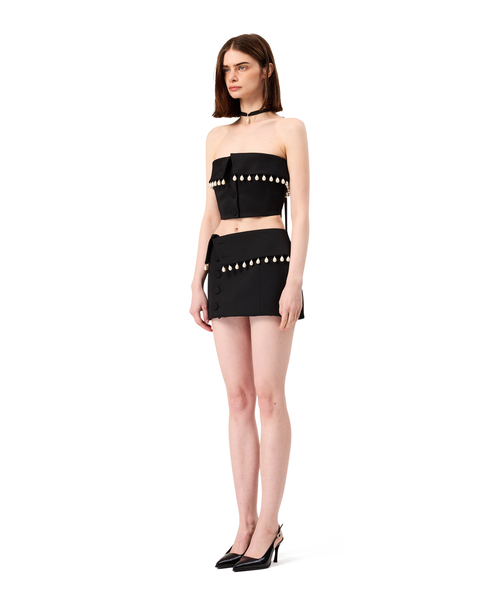 Kimhe Kim - Pearl Embellished Neo Emma Mini Skirt (Black) product image 3 | TRAB K-Fashion Australia
