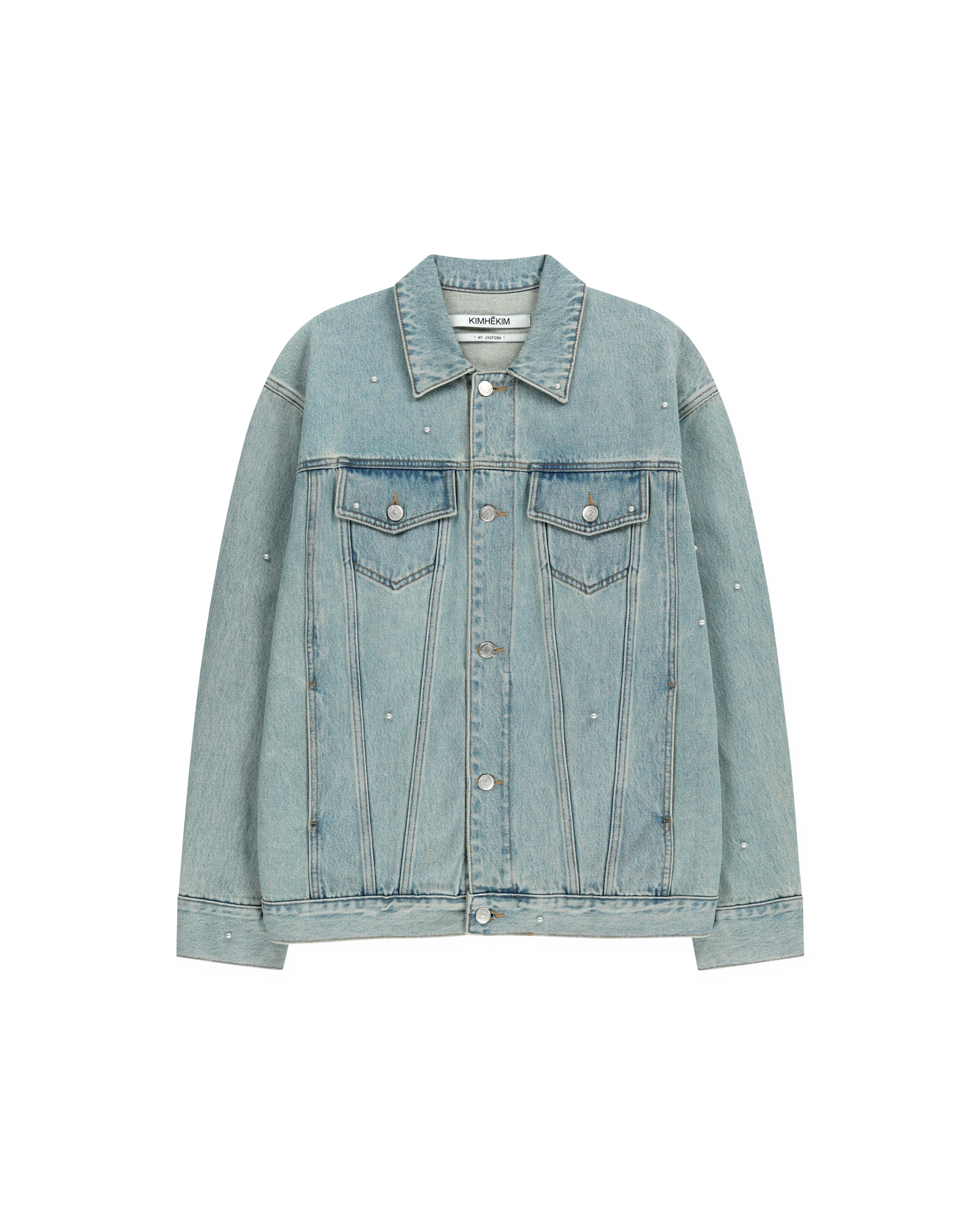Kimhe Kim - Pearl Embellished Denim Jacket (Sky Blue) product image 1 | TRAB K-Fashion Australia