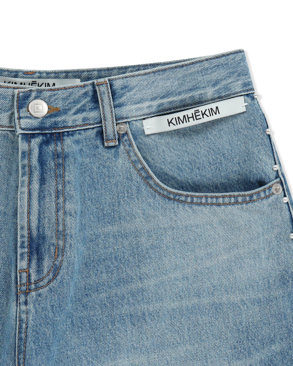 Kimhe Kim - Pearl Embellished Denim Shorts (Sky Blue) product image 8 | TRAB K-Fashion Australia