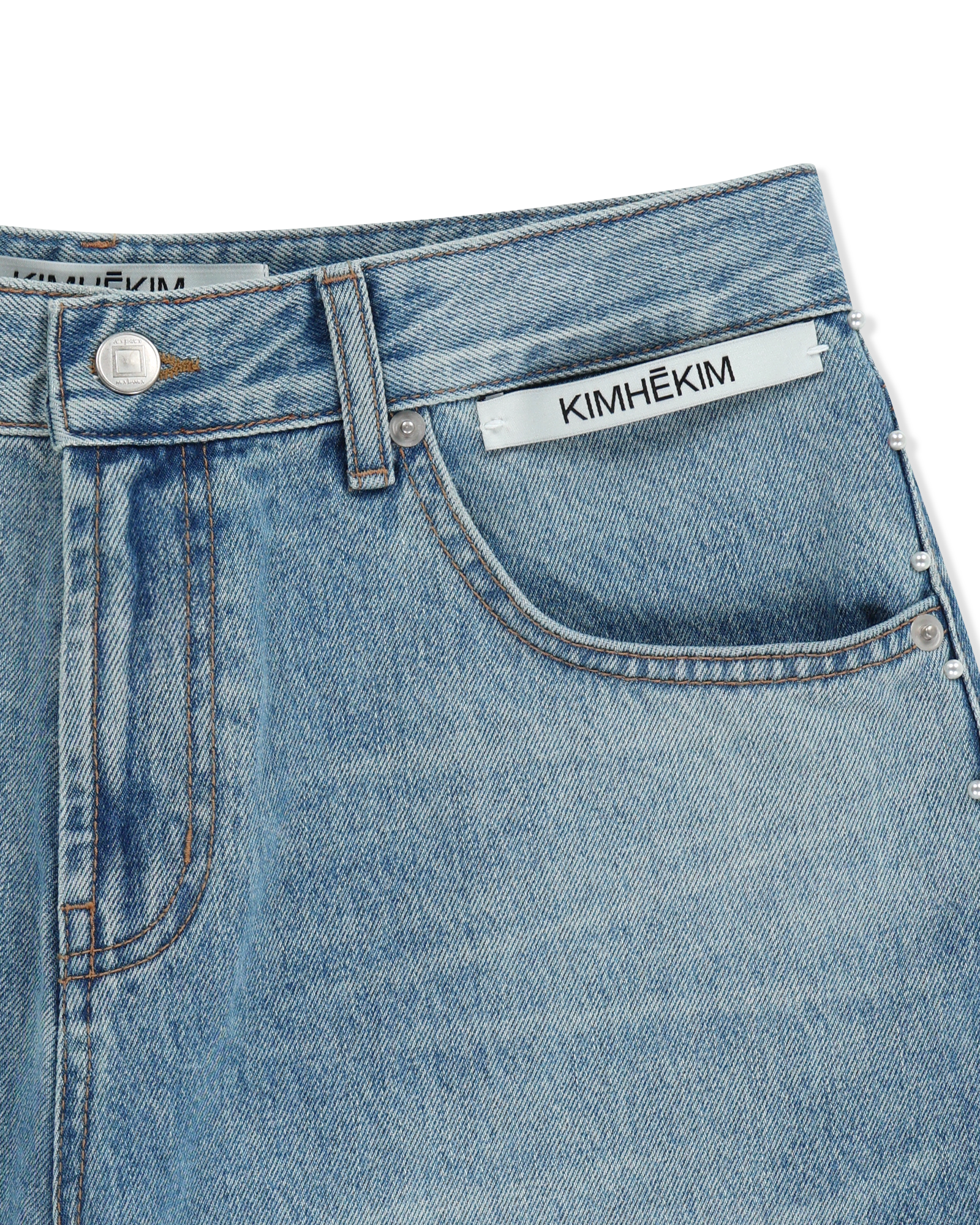 Kimhe Kim - Pearl Embellished Denim Shorts (Sky Blue) product image 8 | TRAB K-Fashion Australia