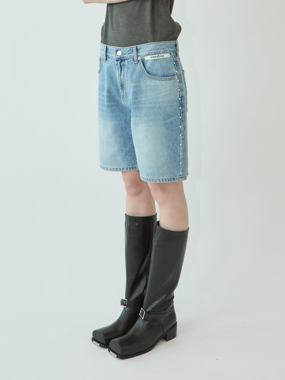 Kimhe Kim - Pearl Embellished Denim Shorts (Sky Blue) product image 2 | TRAB K-Fashion Australia