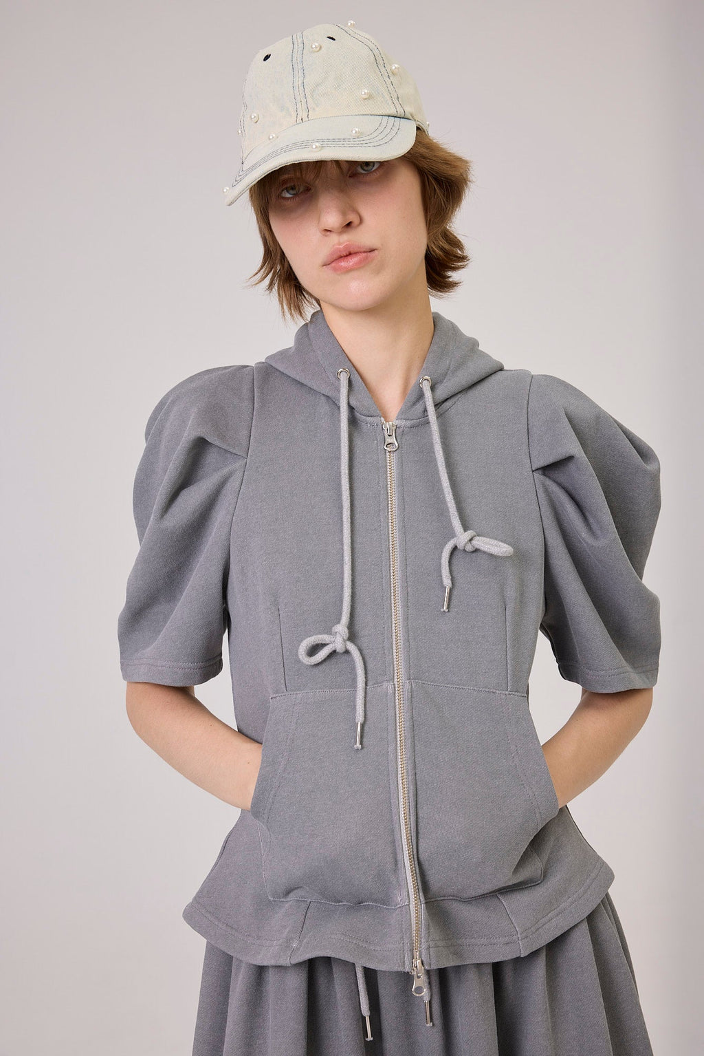 Kimhe Kim - Balloon Sleeve Zip-Up Hoodie (Cool Grey) product image 6 | TRAB K-Fashion Australia